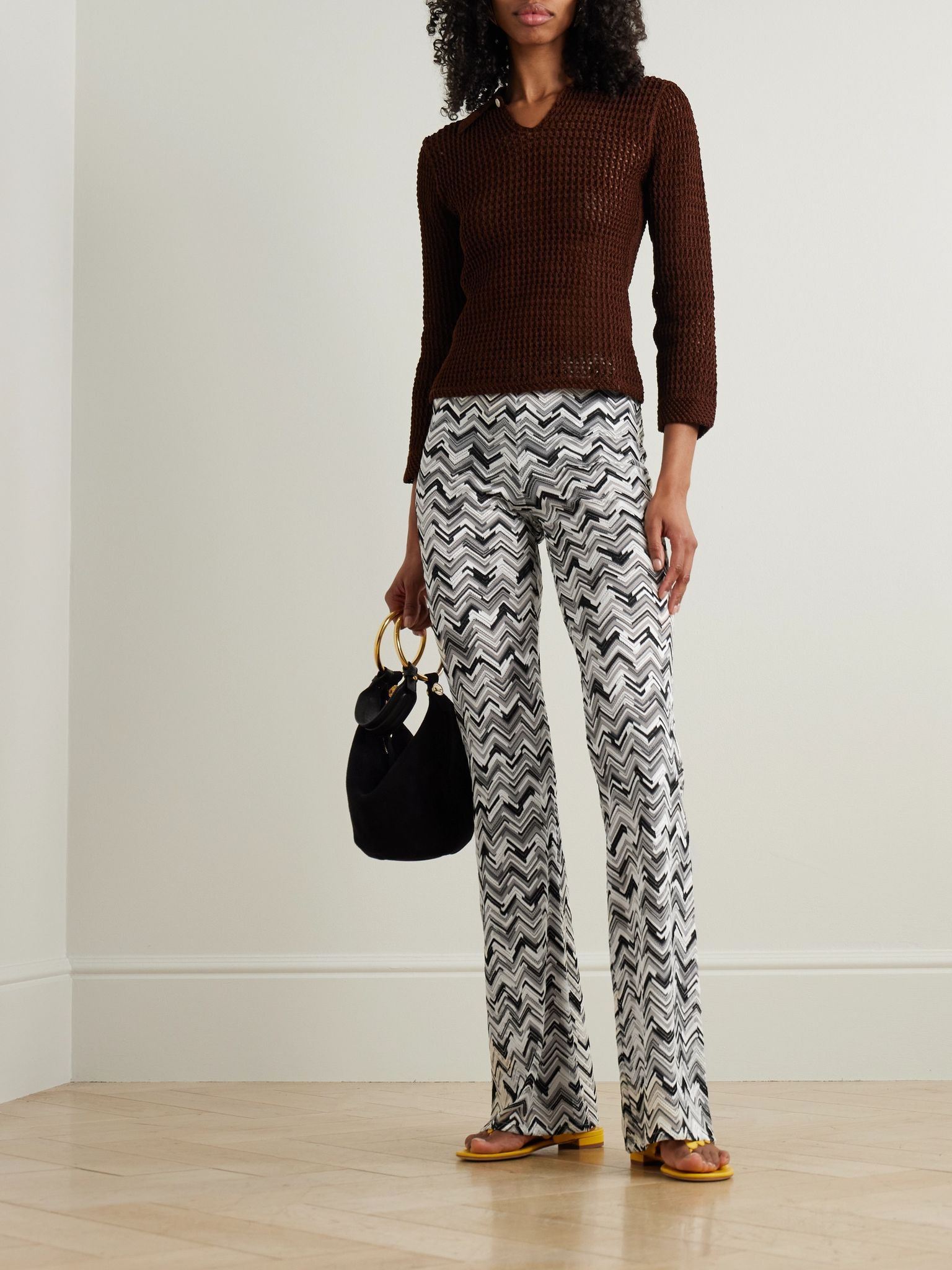 Crochet-knit straight-leg pants White - 2