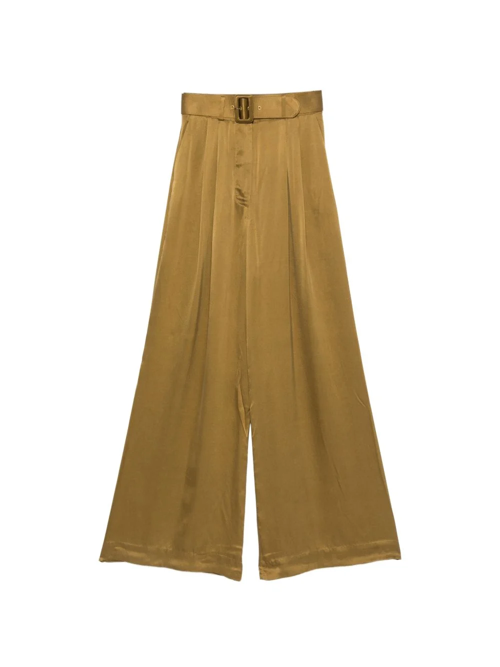 Tuck belted satin-finish palazzo pants - 1