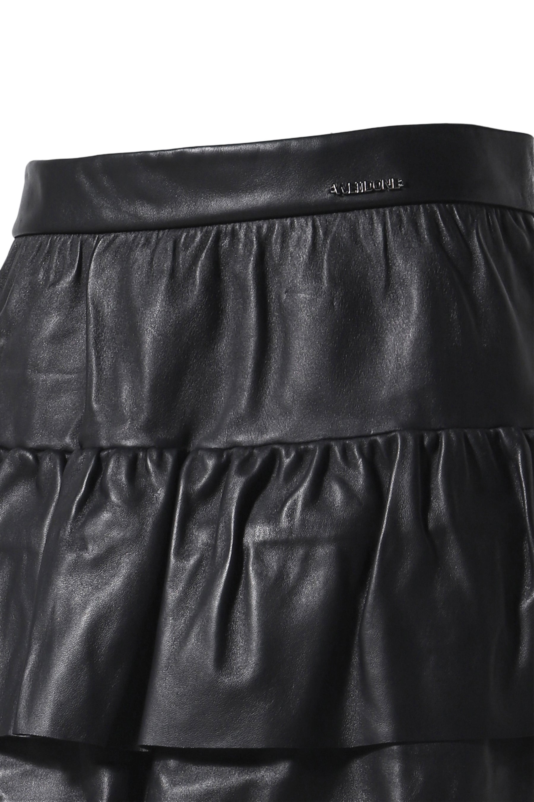 BLACK WOMENS LEATHER FRILL SKIRT / BLK - 4