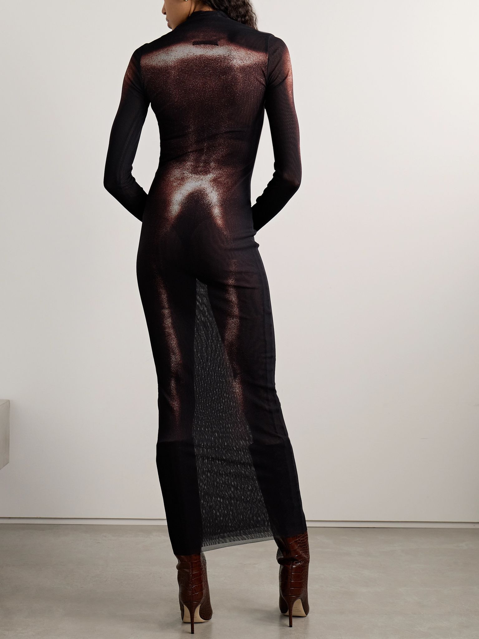 Body Dust asymmetric trompe l'oeil printed mesh midi dress Black - 4