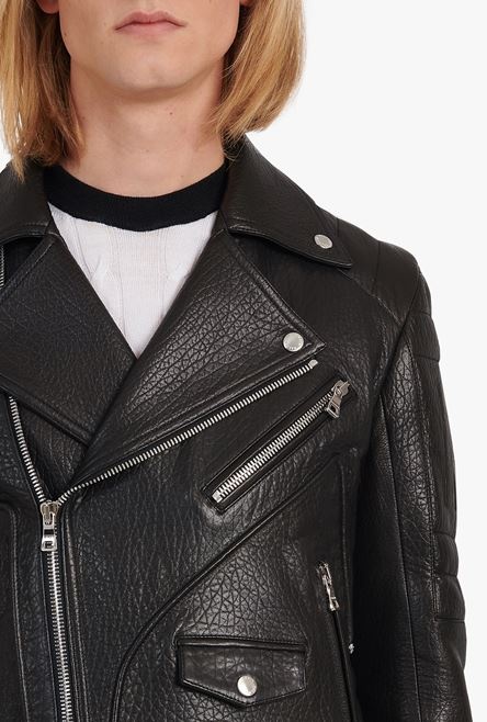 Black quilted leather biker jacket - 6