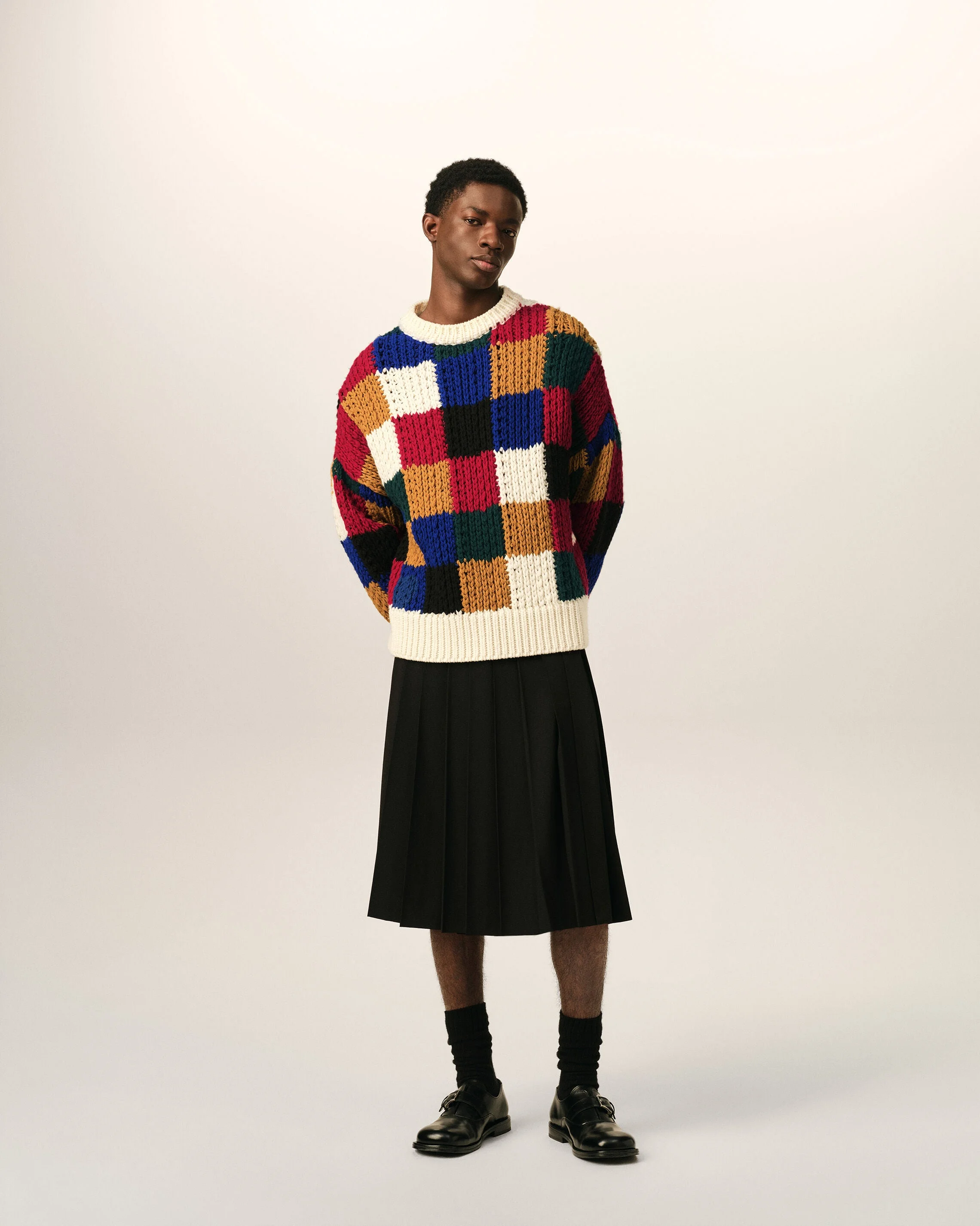 BLACK MIDI PLEATED WOOLSKIRT - 1