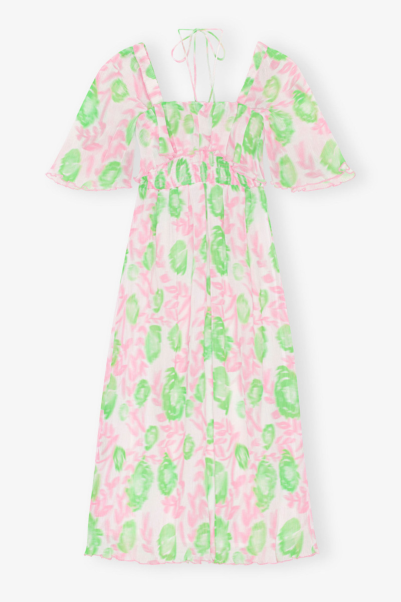 PLEATED GEORGETTE MIDI SMOCK DRESS 1