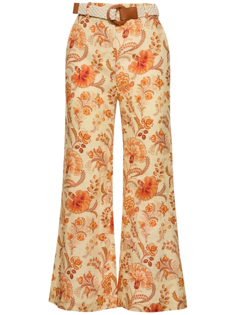 Junie printed linen flared crop pants - 1