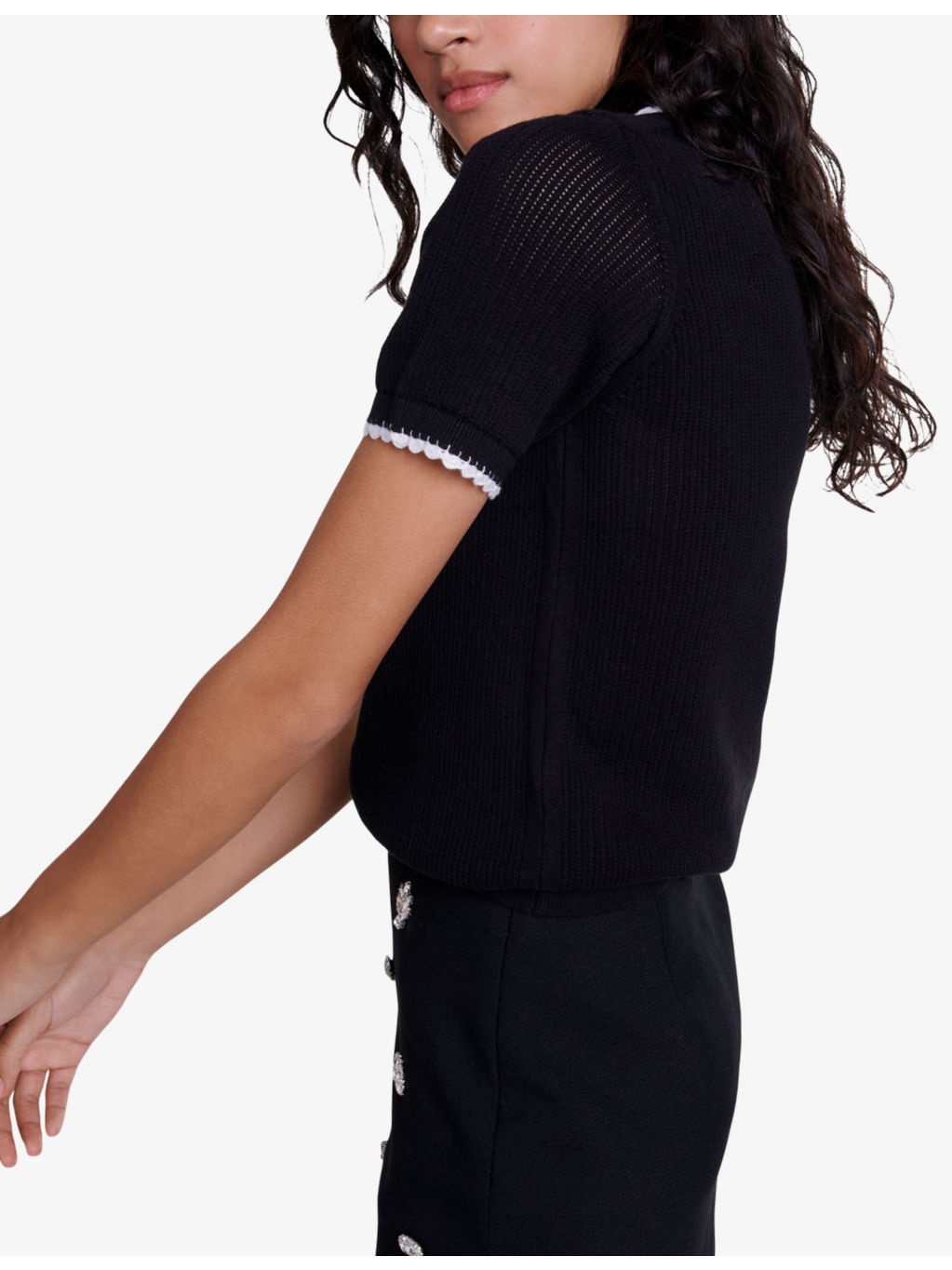 Pointelle-collar short-sleeve cotton polo shirt - 4