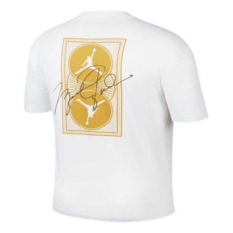 Jordan Men's Air Jordan Minimalistic Back Large Logo Printing Casual Round Neck Short Sleeve White Yellow T outlook