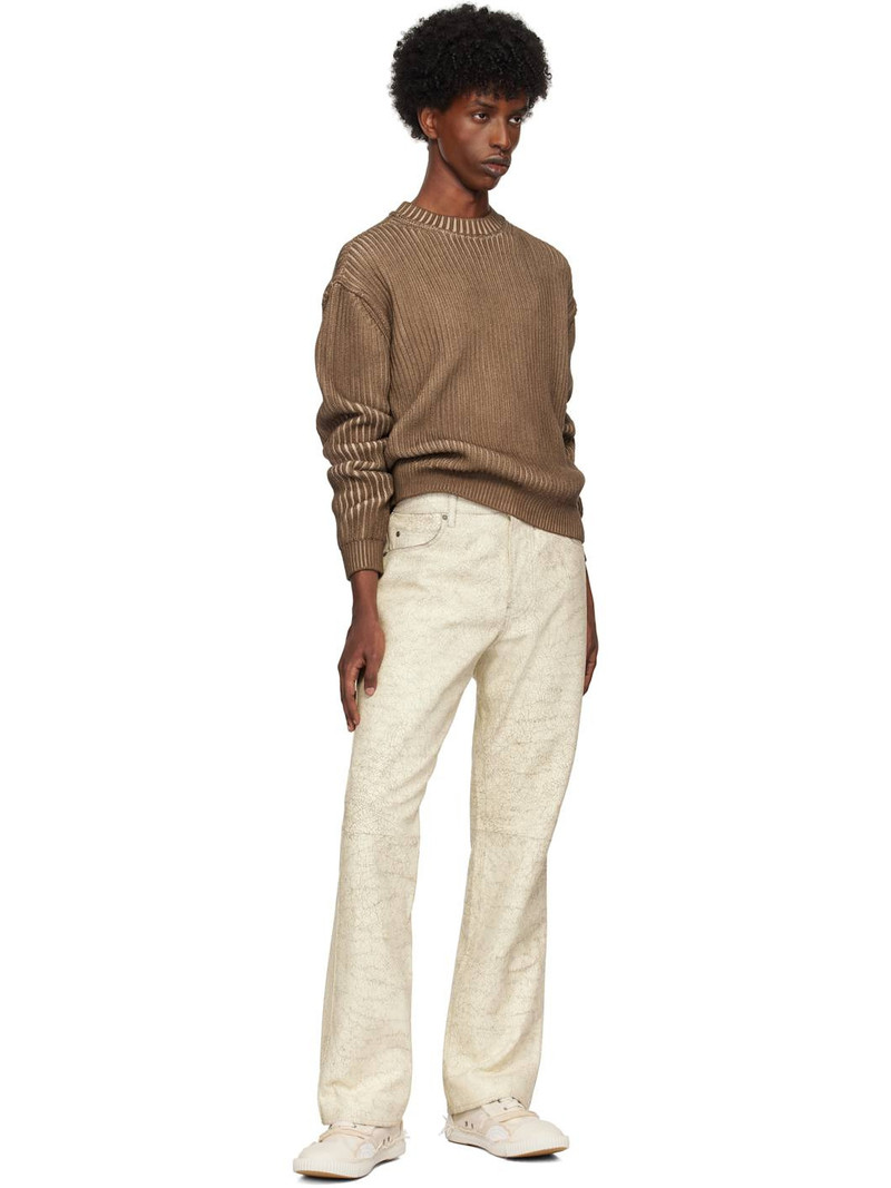 GUESS USA Off-White Crackle Leather Pants outlook