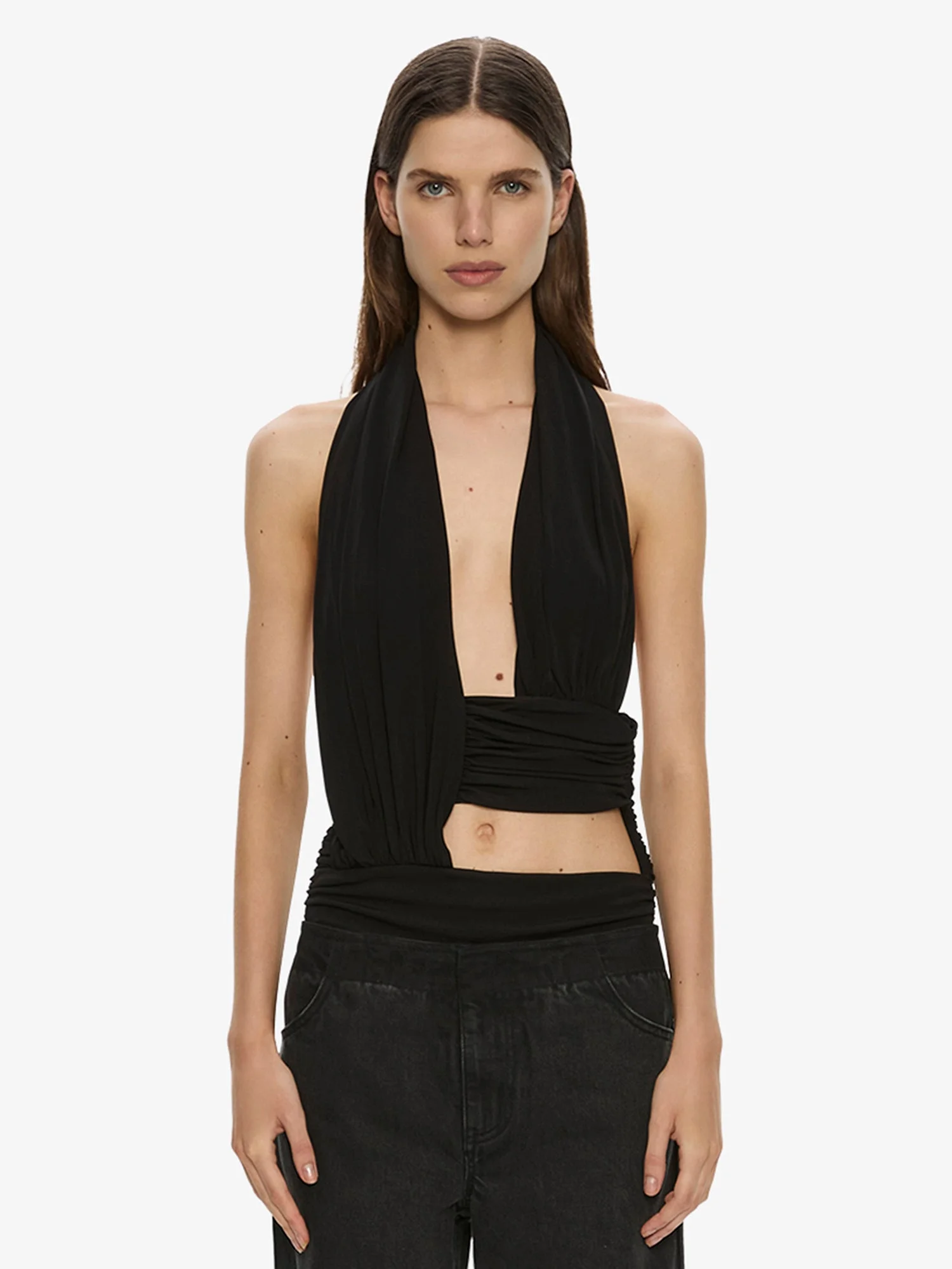 Draped Cummerbund Jersey Top - 1