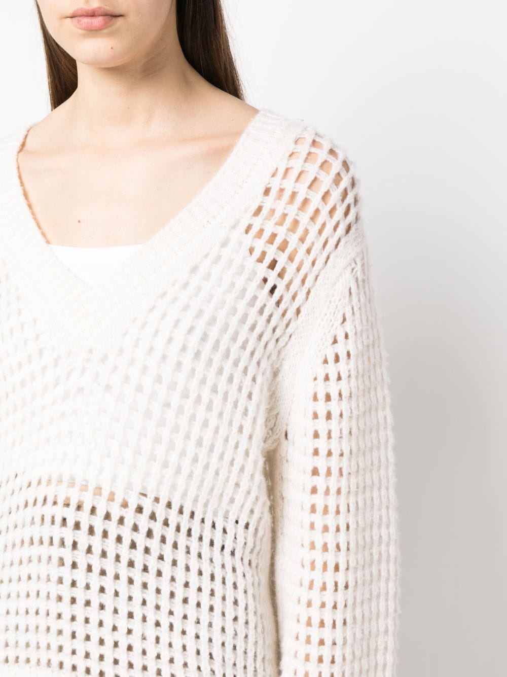 V-neck open-knit sweatshirt - 5