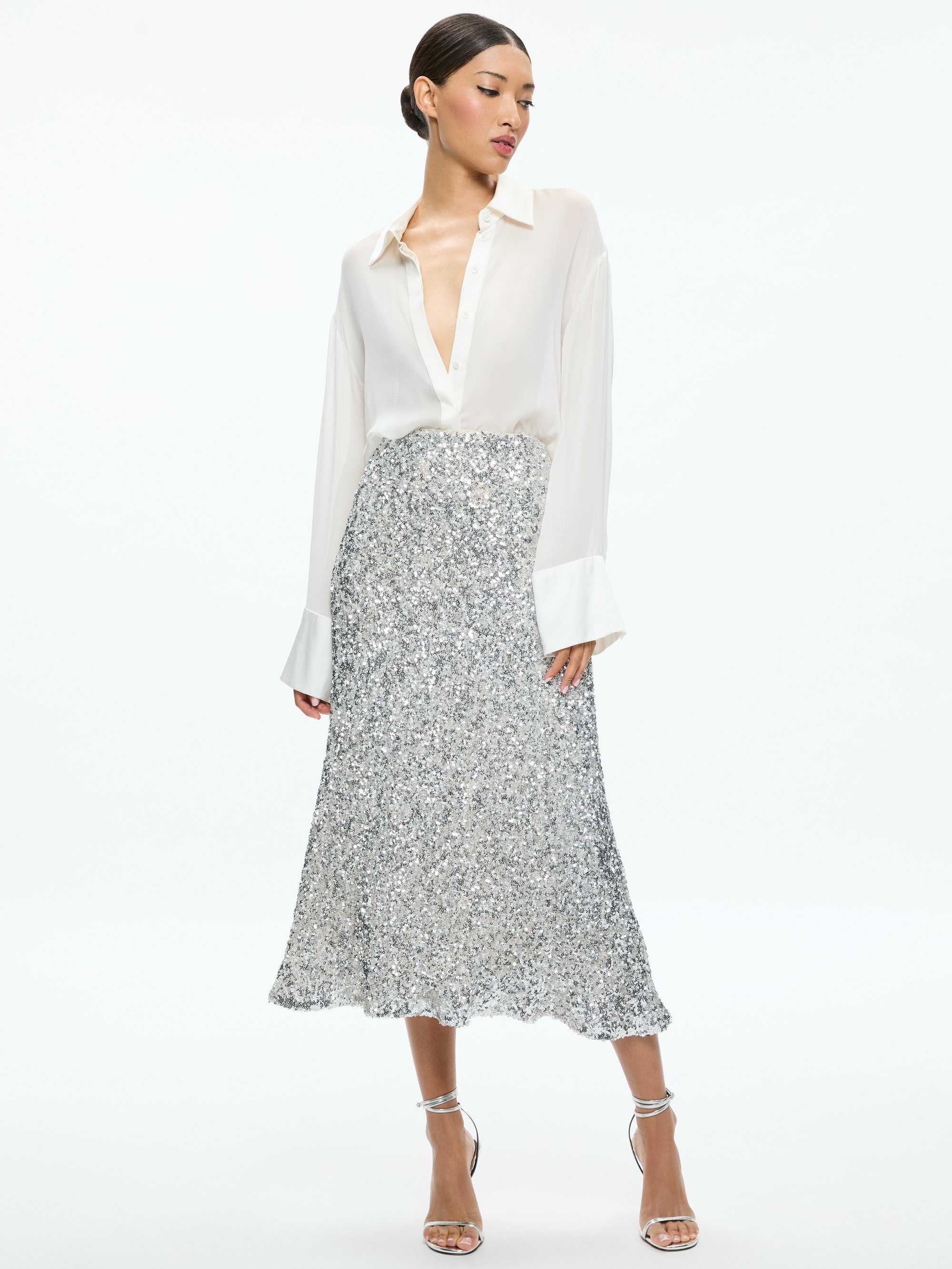 MAEVE SEQUIN KICK FLARE SLIP SKIRT - 6