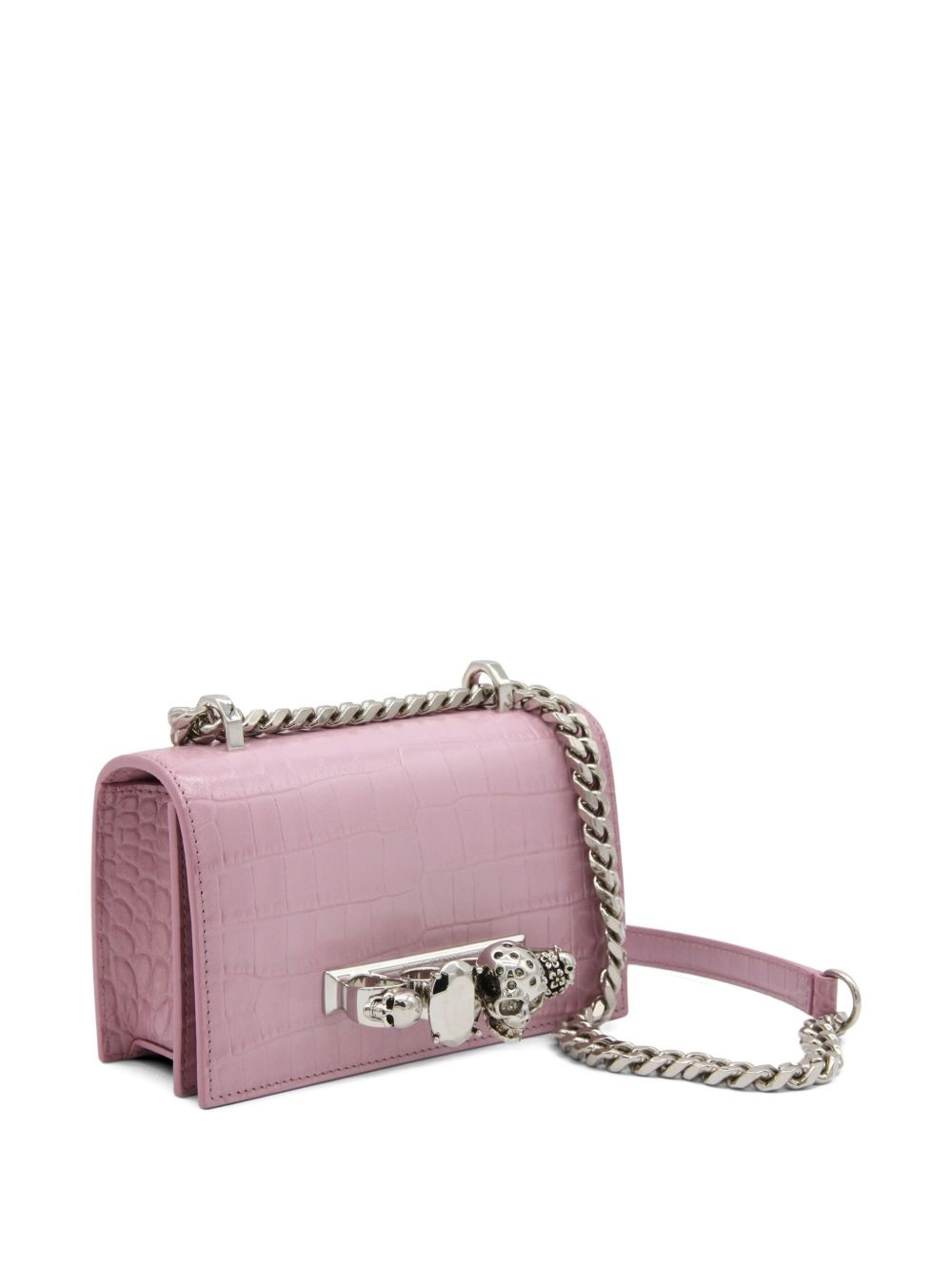 skull-embellished crocodile-effect leather shoulder bag - 3