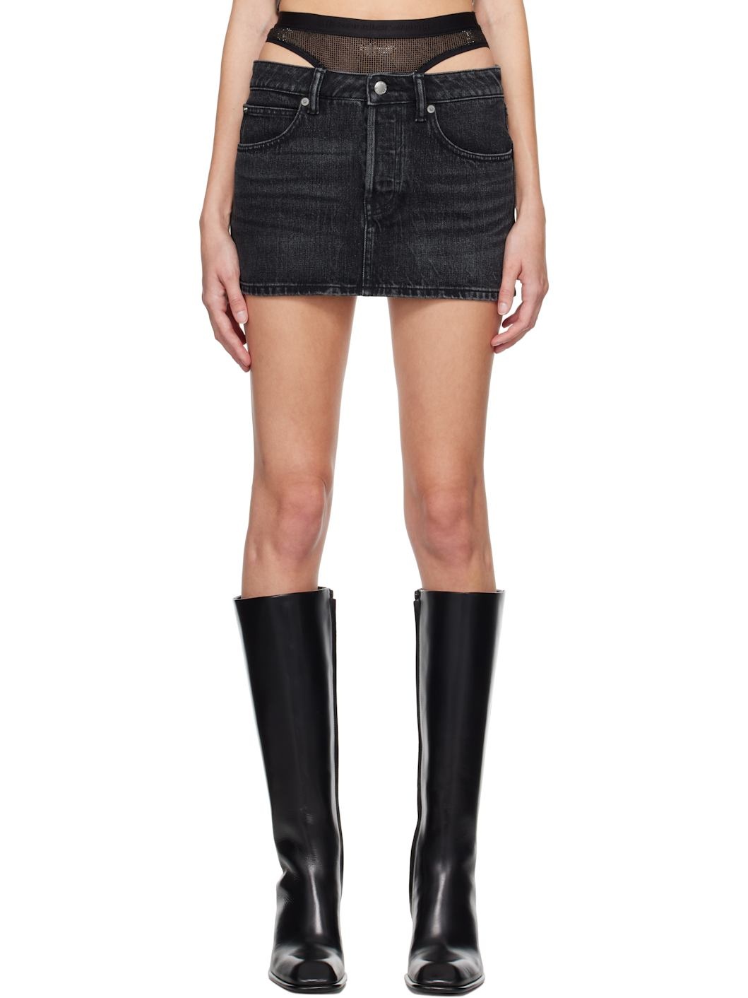 【ALEXANDER WANG】Crystal hotfix miniskirt/ミニスカート Alexander Wang crystal hotfix mini skirt in cotton denim