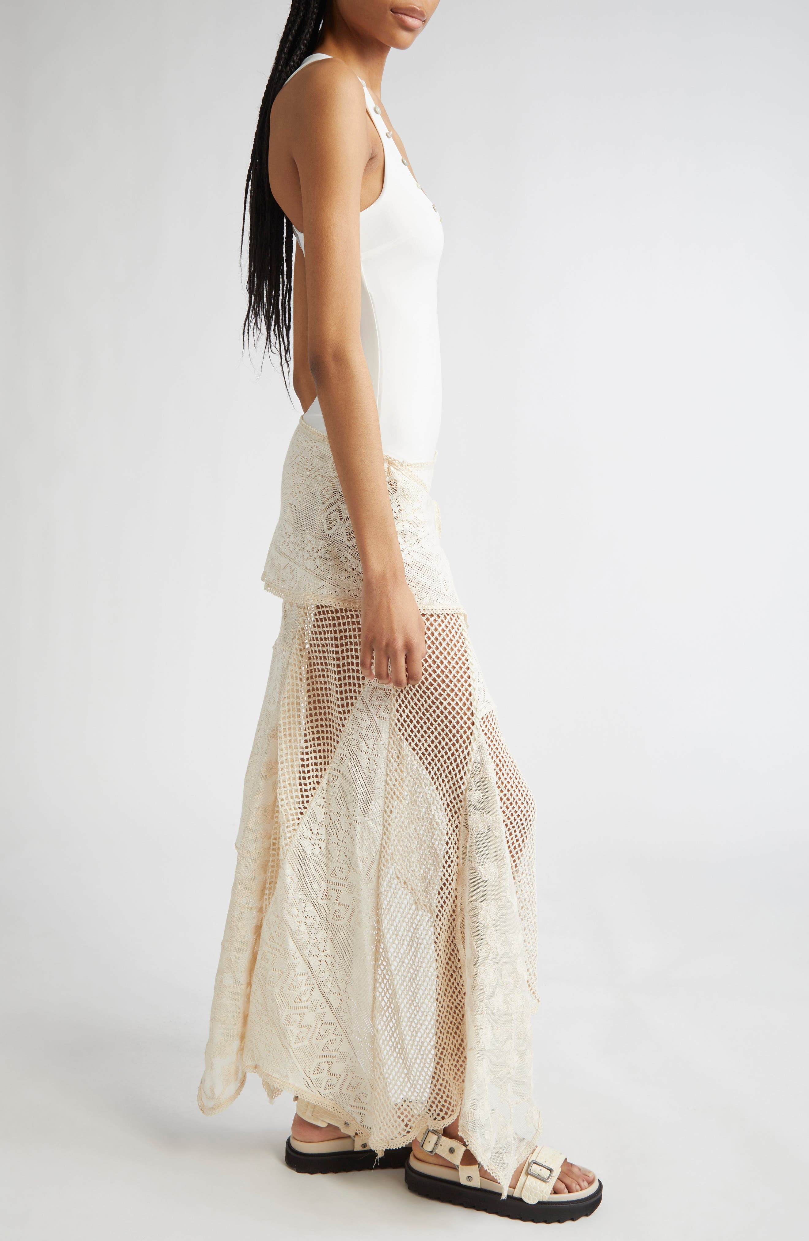 Siedrés Marcela Asymmetric Jersey & Lace Dress in Ecru at Nordstrom - 3