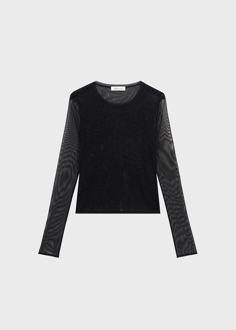 TULLE SWEATER WITH EMBROIDERY RHINESTONE BLUMARINE DETAILING - 1