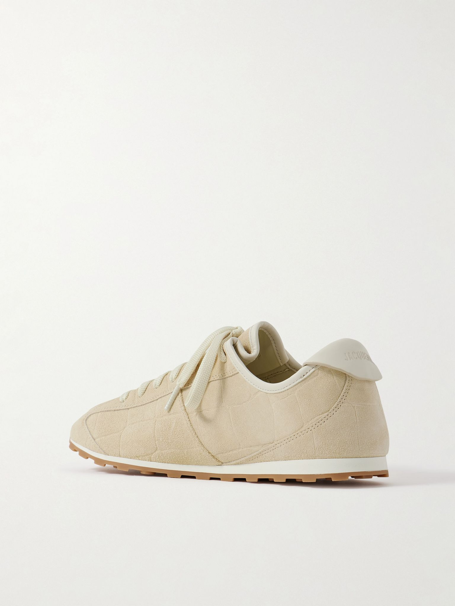 The Tennis Leather-Trimmed Croc-Effect Suede Sneakers Ivory - 4