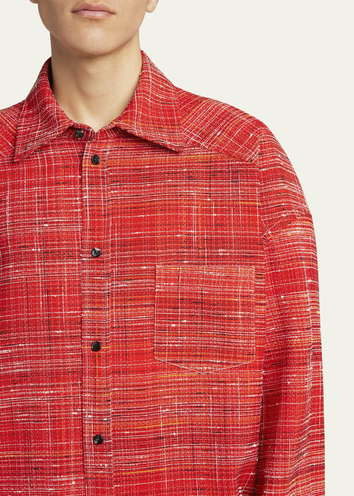 Men's Red Multi-Knotted Viscose Overshirt - 5