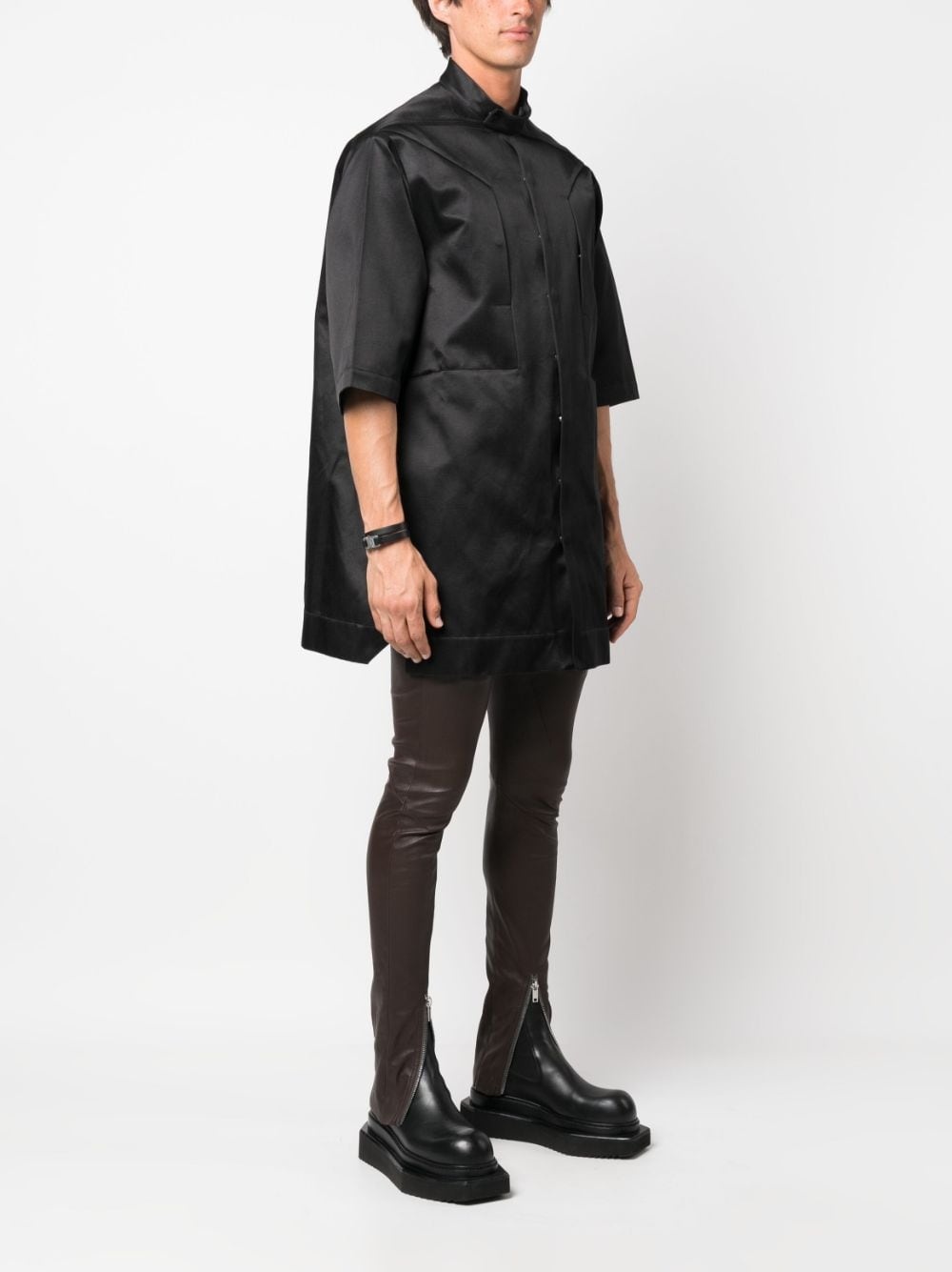 band-collar satin shirt - 3