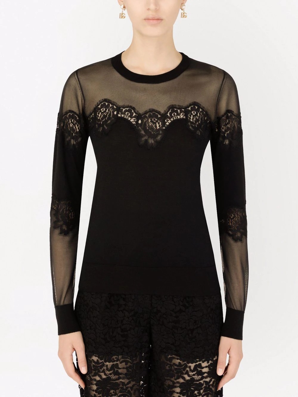 lace-trim panelled jumper - 3