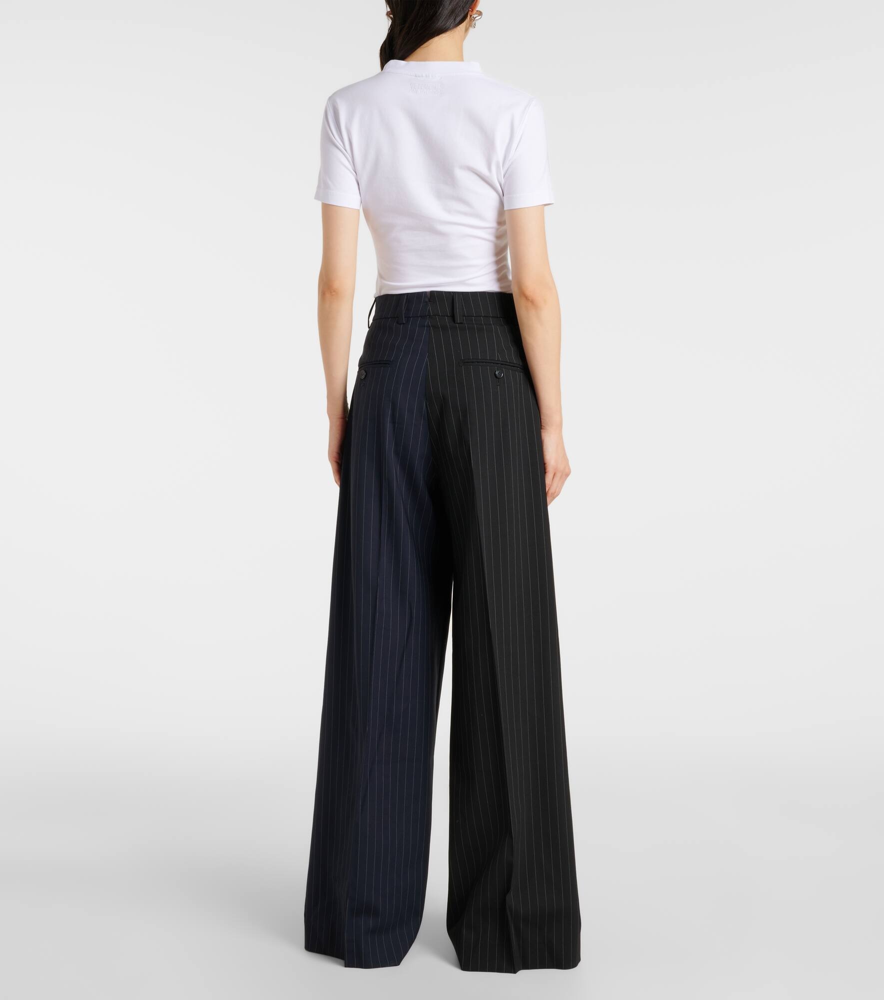 Pinstripe wool wide-leg pants - 3