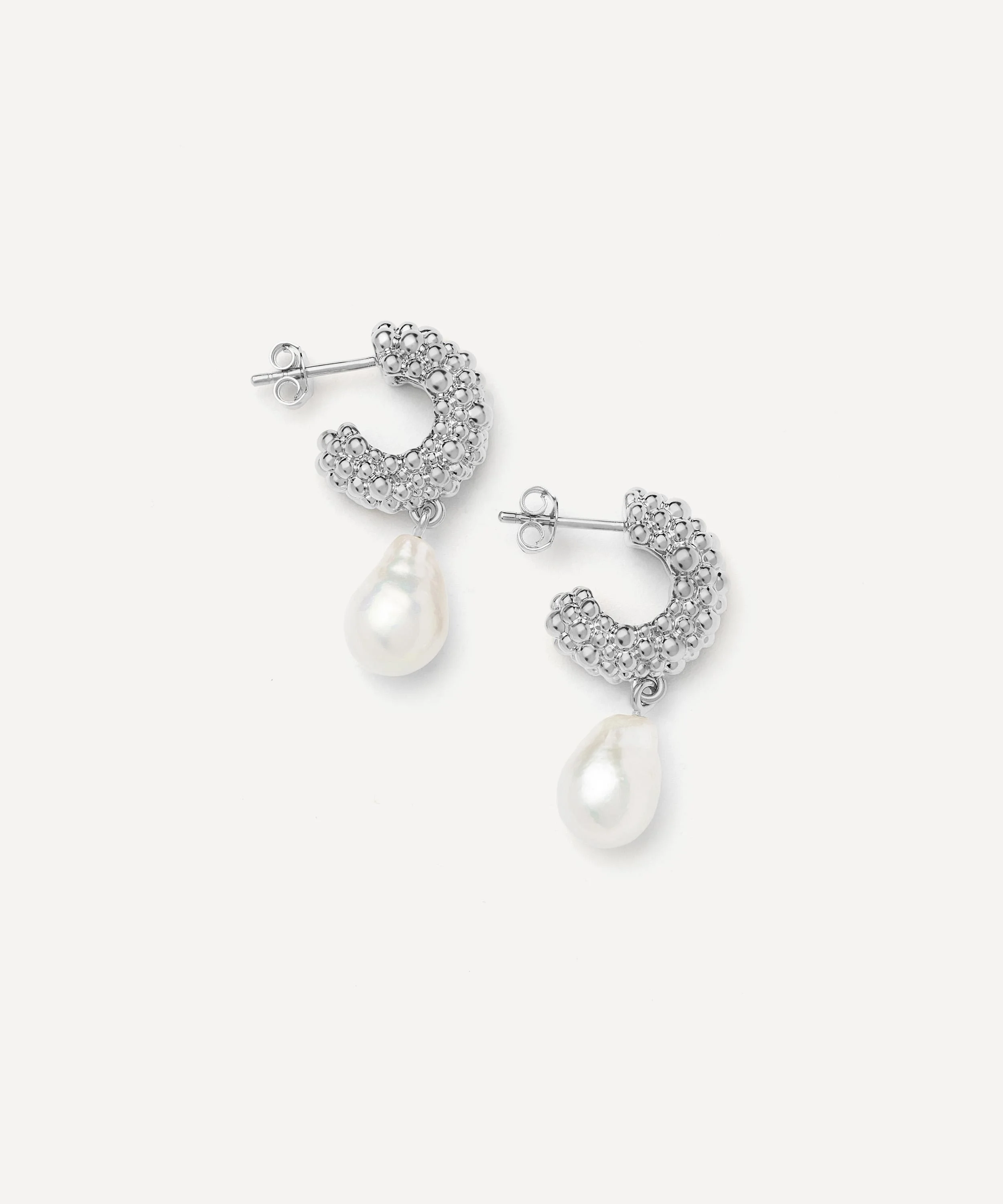 Silver-Plated Baya Pearl Drop Hoop Earrings - 1