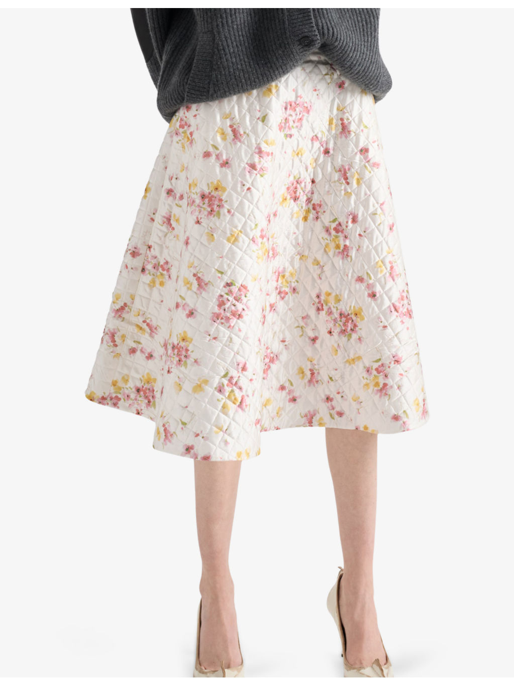 Floral-Print Quilted Satin Circle Midi Skirt - 3