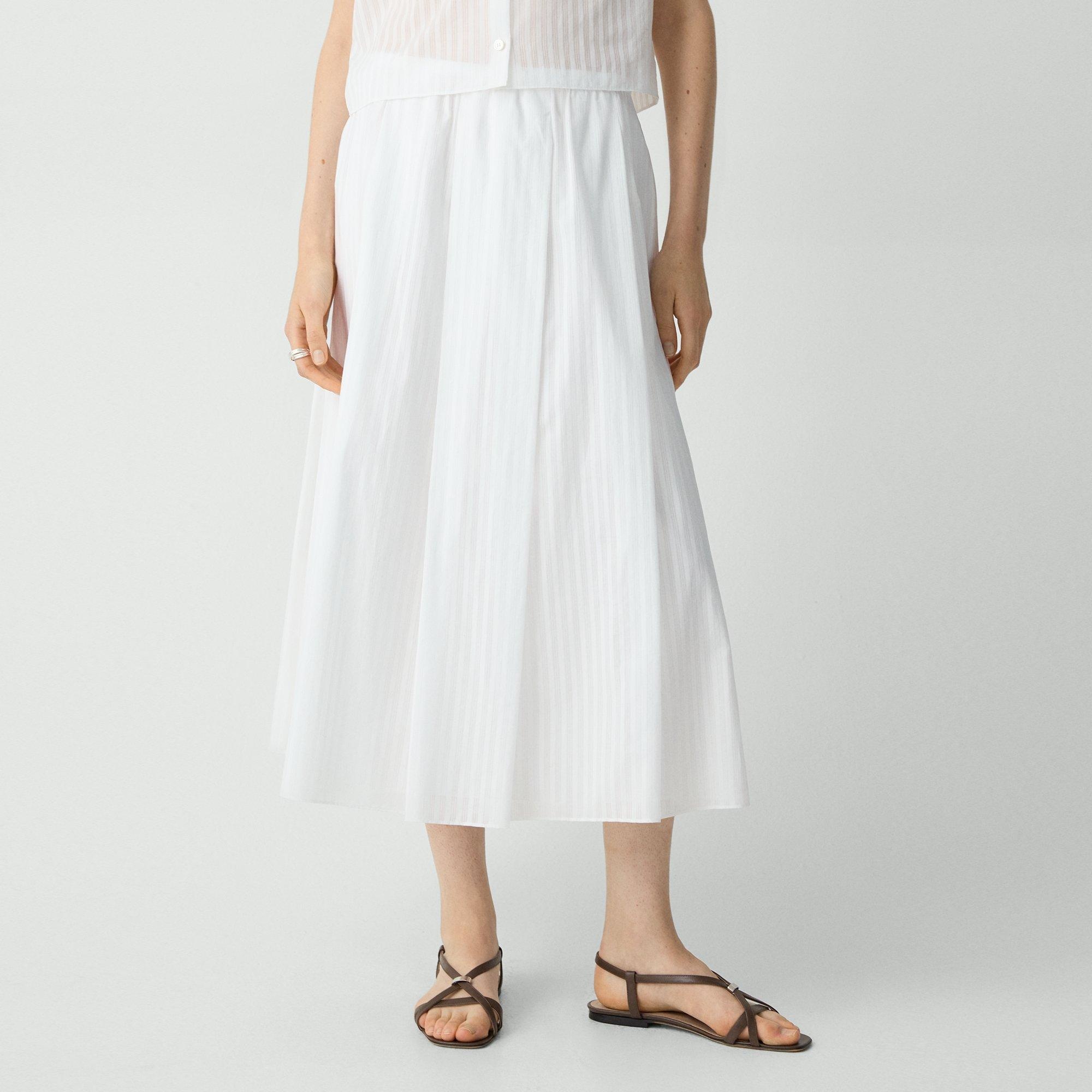 Pleated A-Line Skirt in Linear Cotton - 5