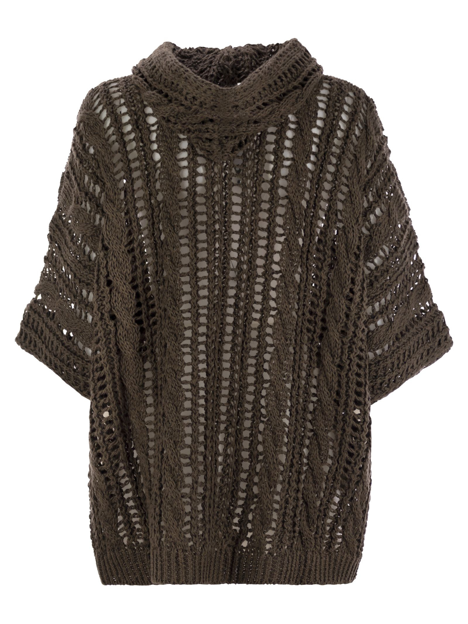 Brunello Cucinelli Women Cable & Mesh Jute And Cotton Cardigan With Hood And Shiny Zipper Pull - 2