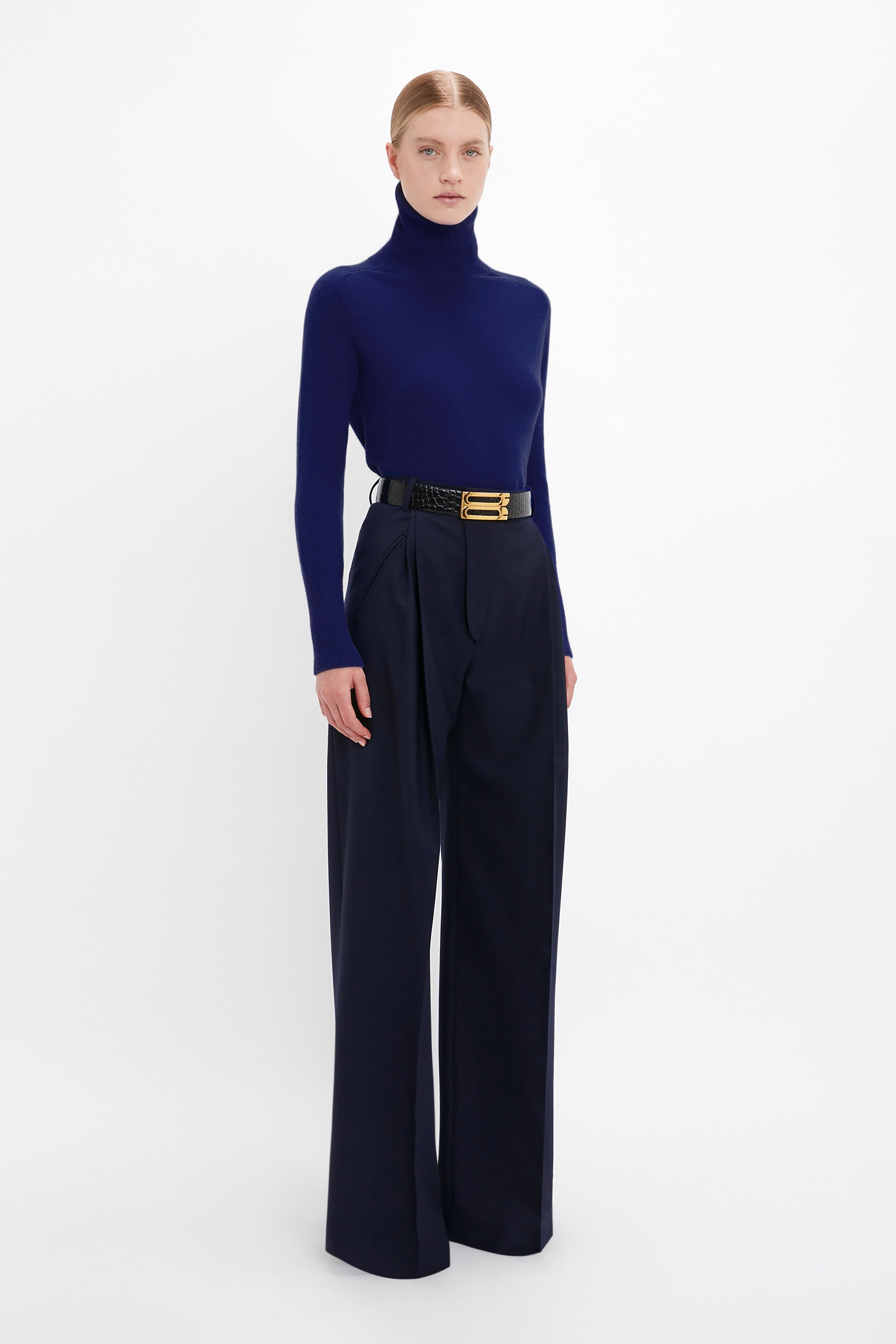Polo Neck Jumper In Navy - 3