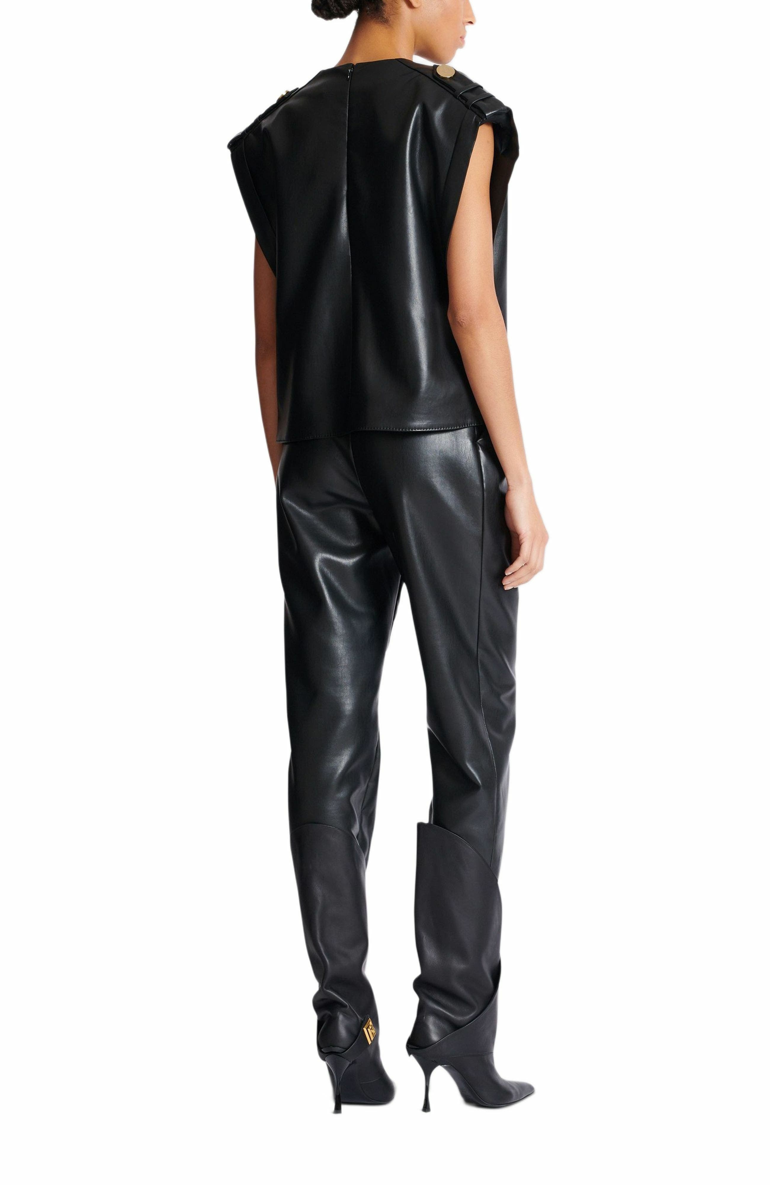 Balmain Faux leather draped top in Black at Nordstrom - 3