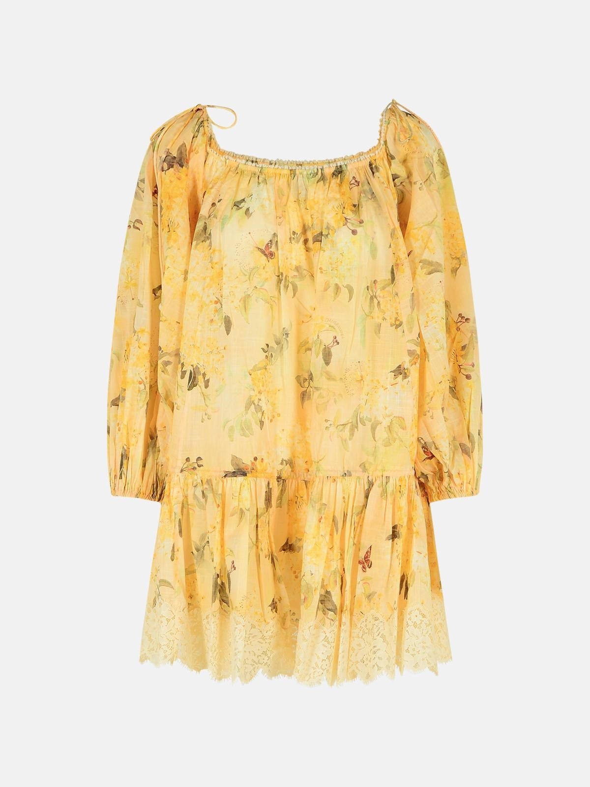 'CASCADIAN' YELLOW COTTON MINI DRESS 'BOTANICAL FLORA' - 1