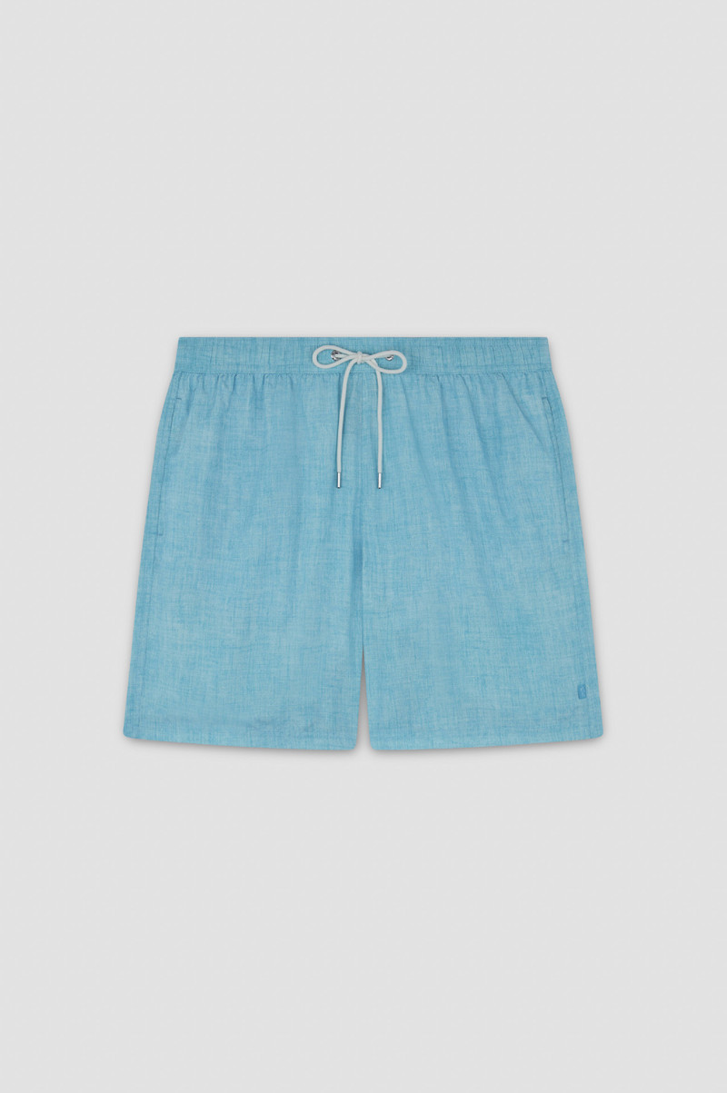 SWIM SHORTS WITH LINEN-EFFECT PRINT - 1