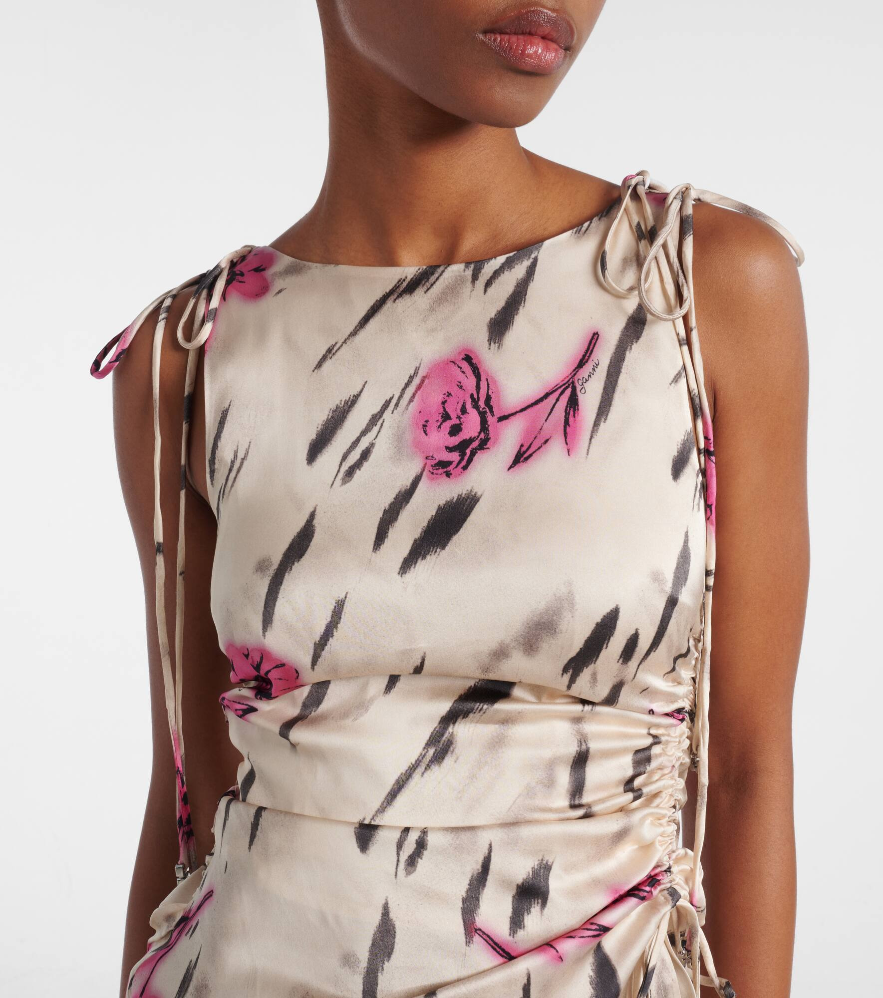 Floral ruched satin top - 4
