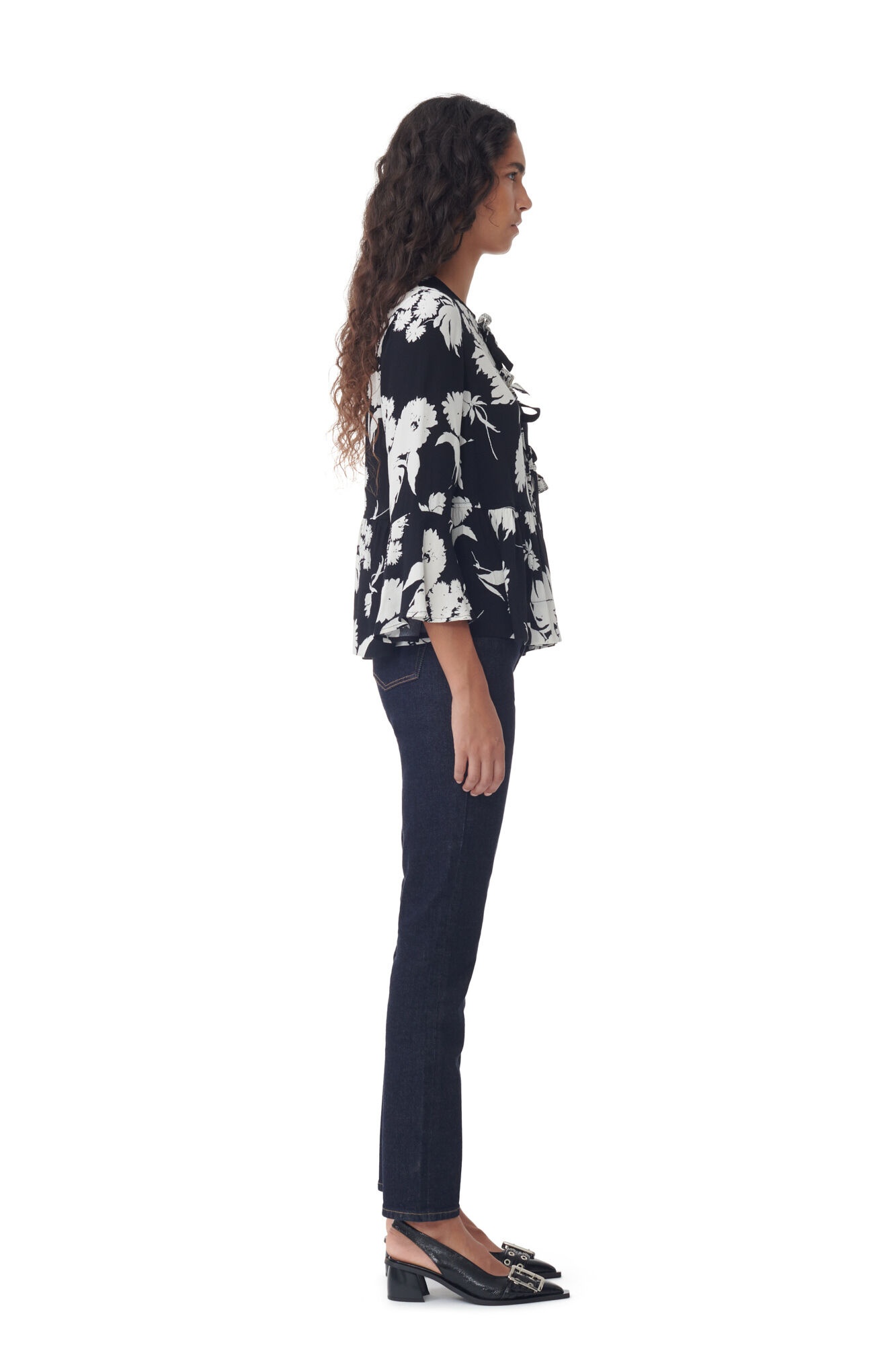 PRINTED CREPE PEPLUM BLOUSE - 4