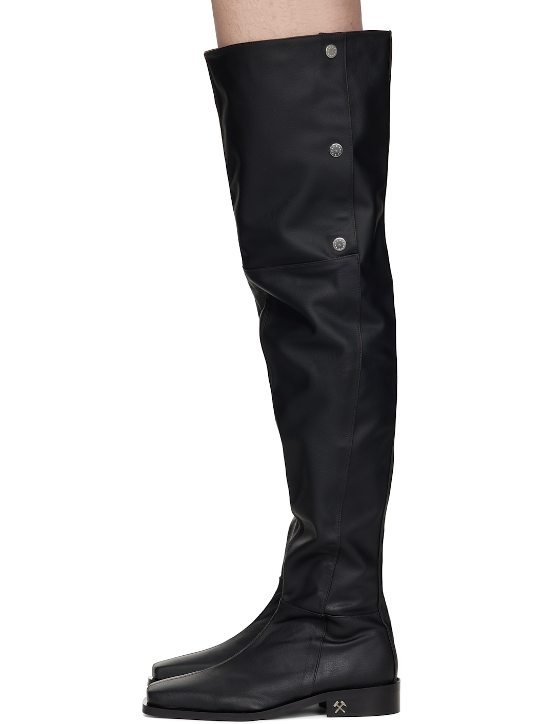 Black Adem Overknee Snap Buttons Tall Boots - 3