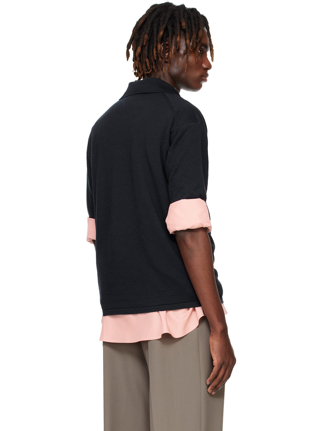 Navy Product Dyed Wool Knit Polo - 3