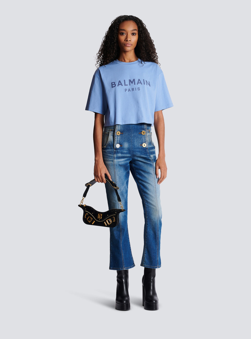 Balmain Cropped printed Balmain logo T-shirt outlook