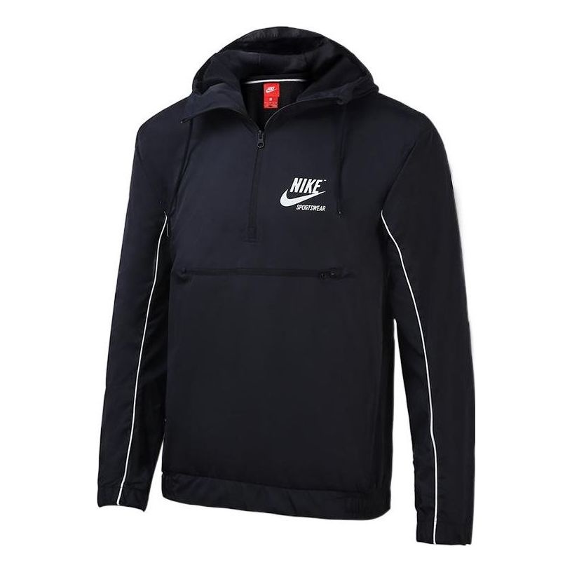 Men's Nike Alphabet Printing Half Zipper Hooded Long Sleeves Jacket Black AT5283-010 - 1