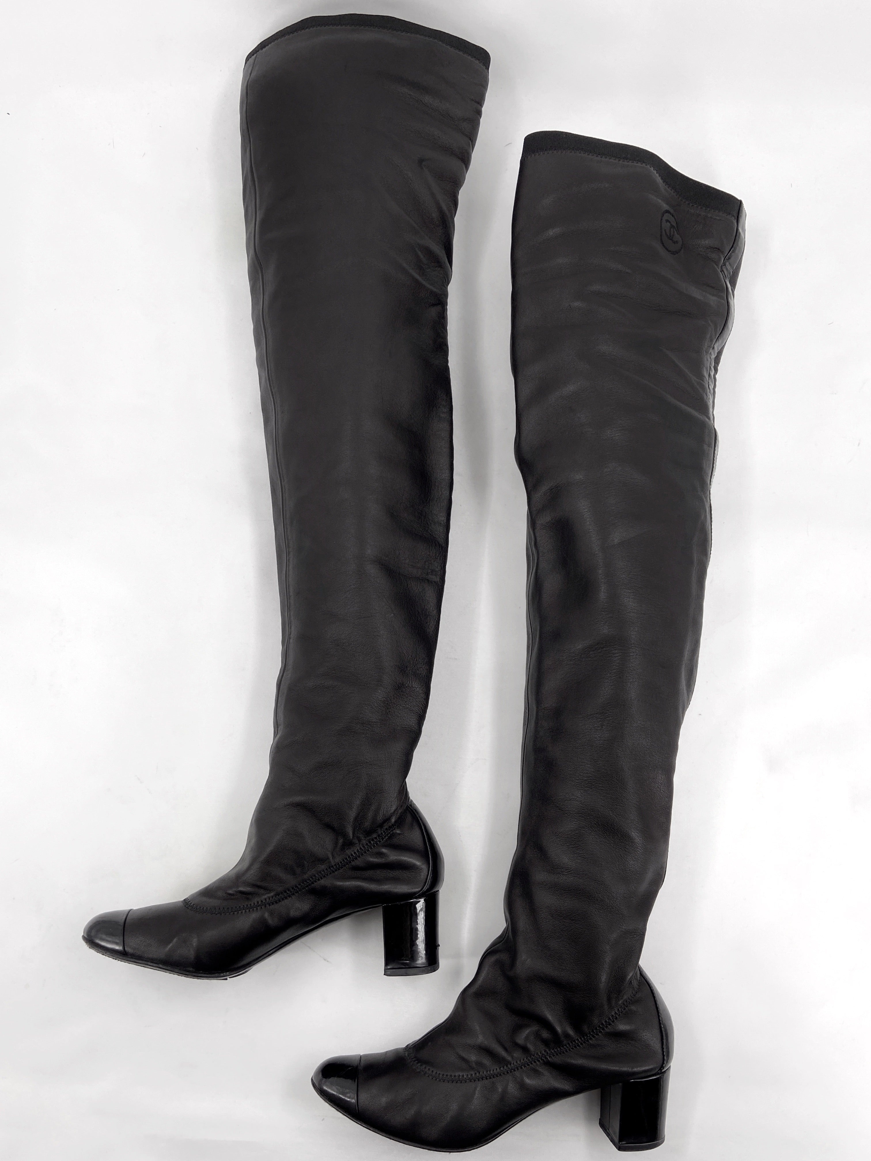 Chanel 90s Karl Lagerfeld Logo Lambskin Leather Boot 35.5 - 2