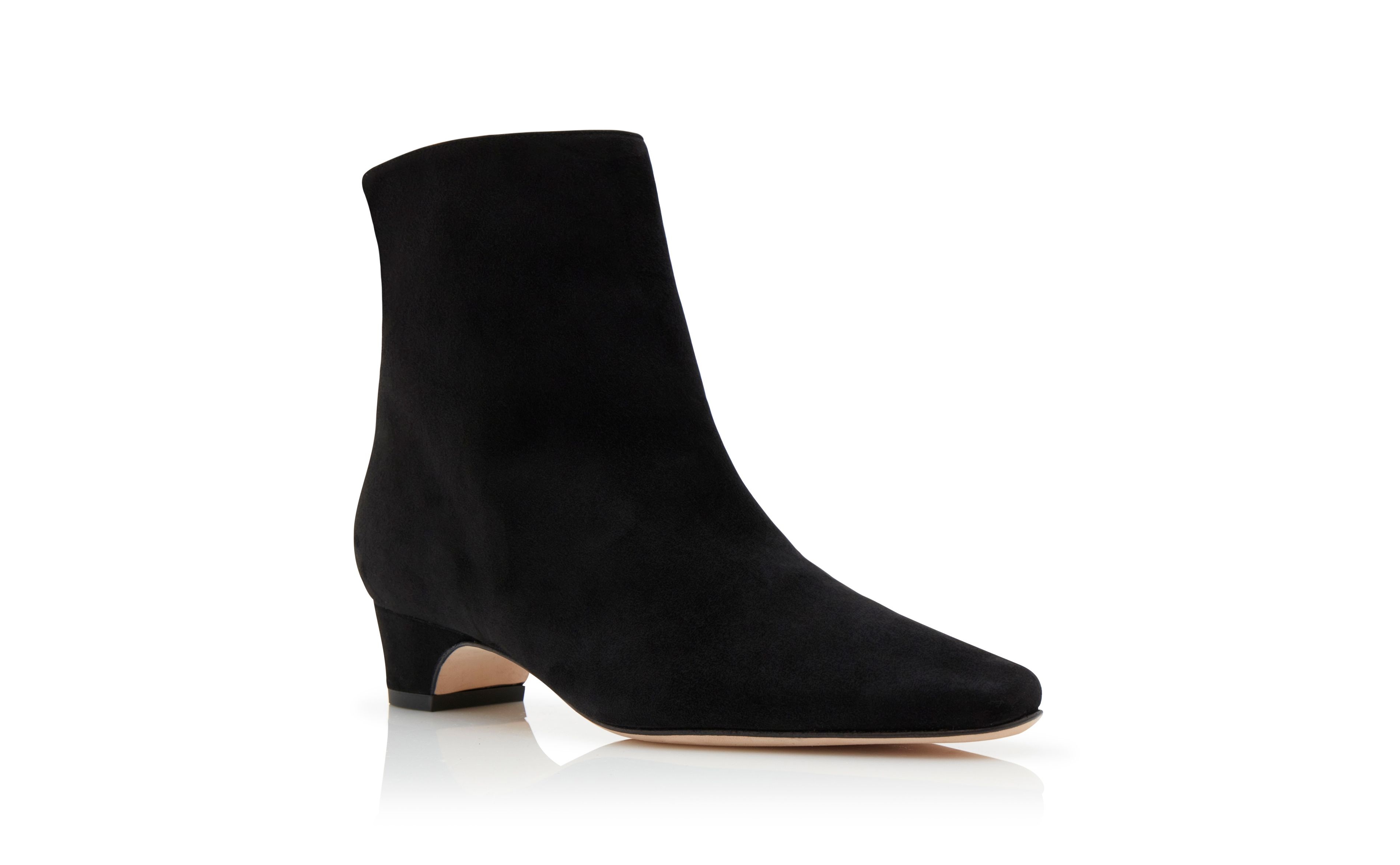 Black Suede Block Heel Ankle Boots - 3