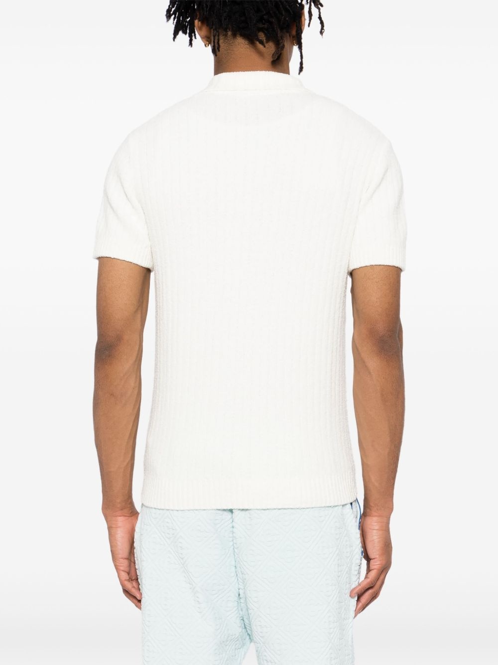 logo-embroidered bouclé polo shirt - 4