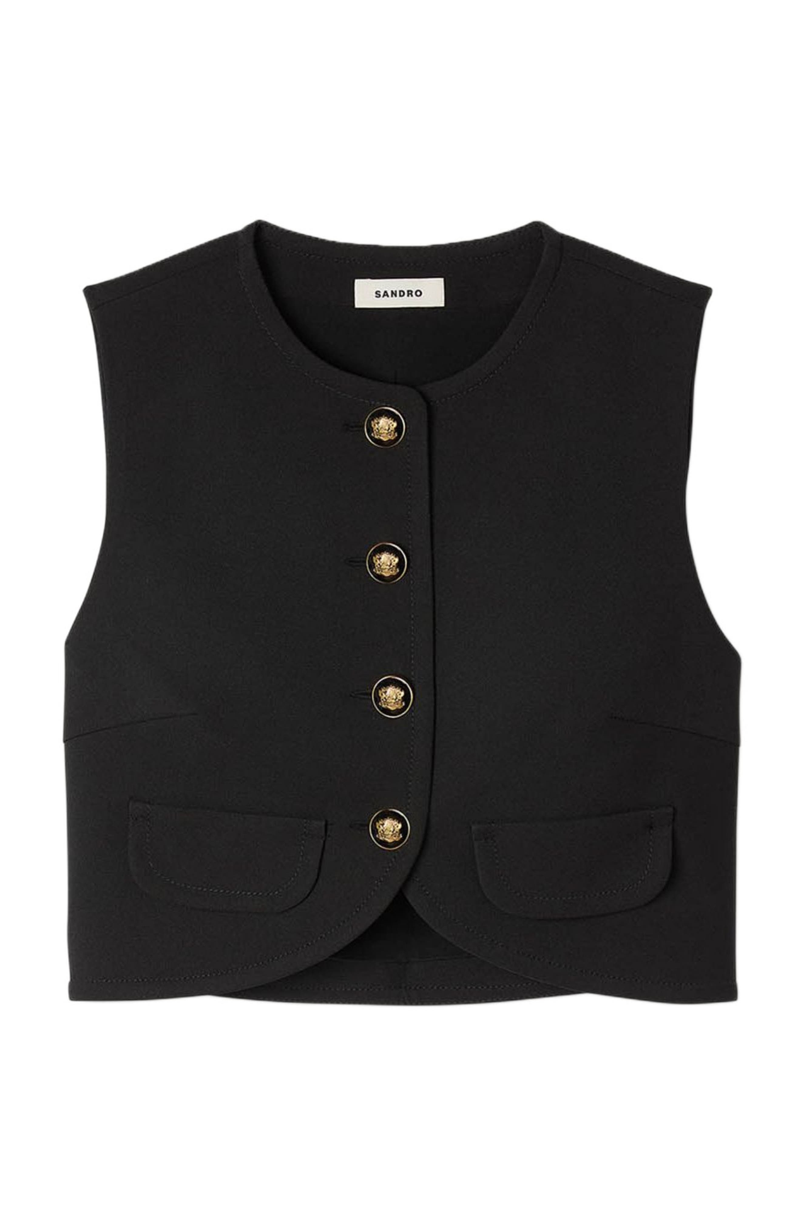 SANDRO Decorative buttoned crop top in Black at Nordstrom - 6