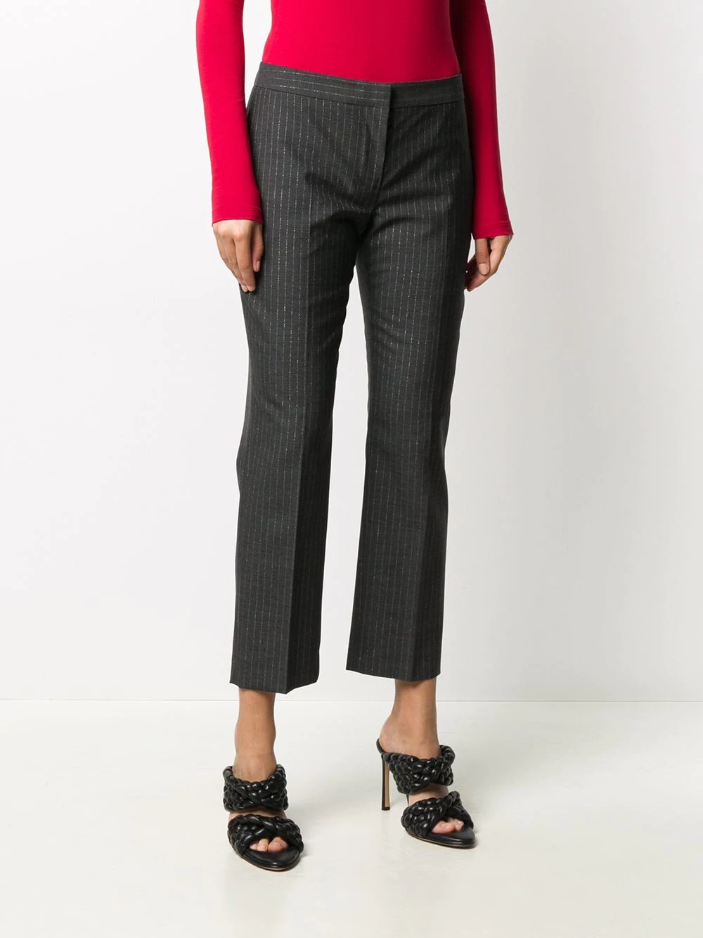 cropped pin stripe trousers - 3