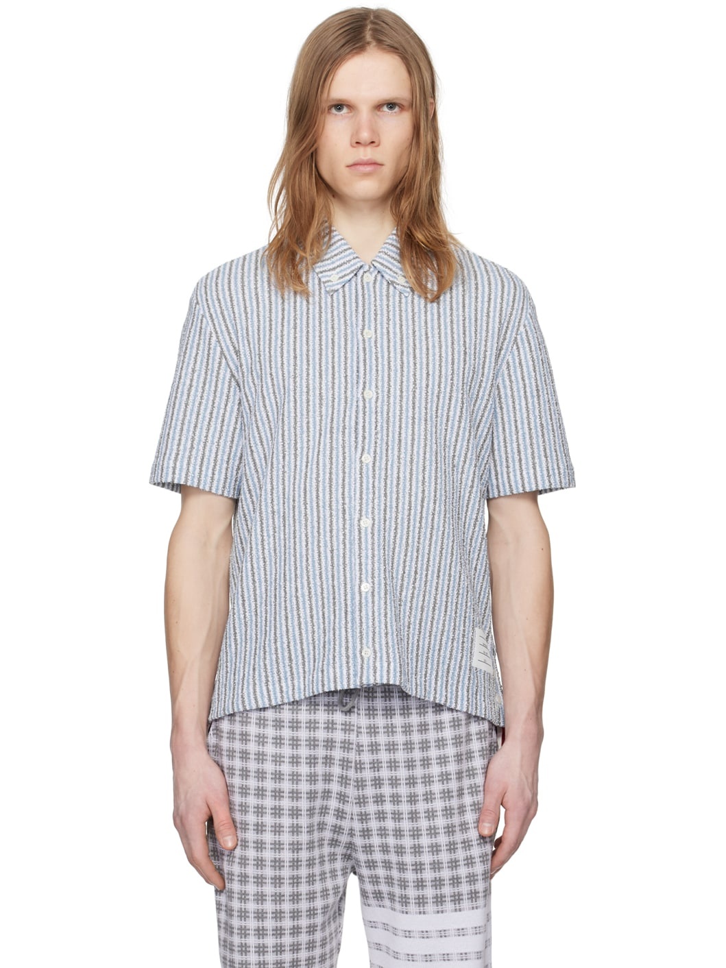 Blue & Gray Striped Shirt - 1