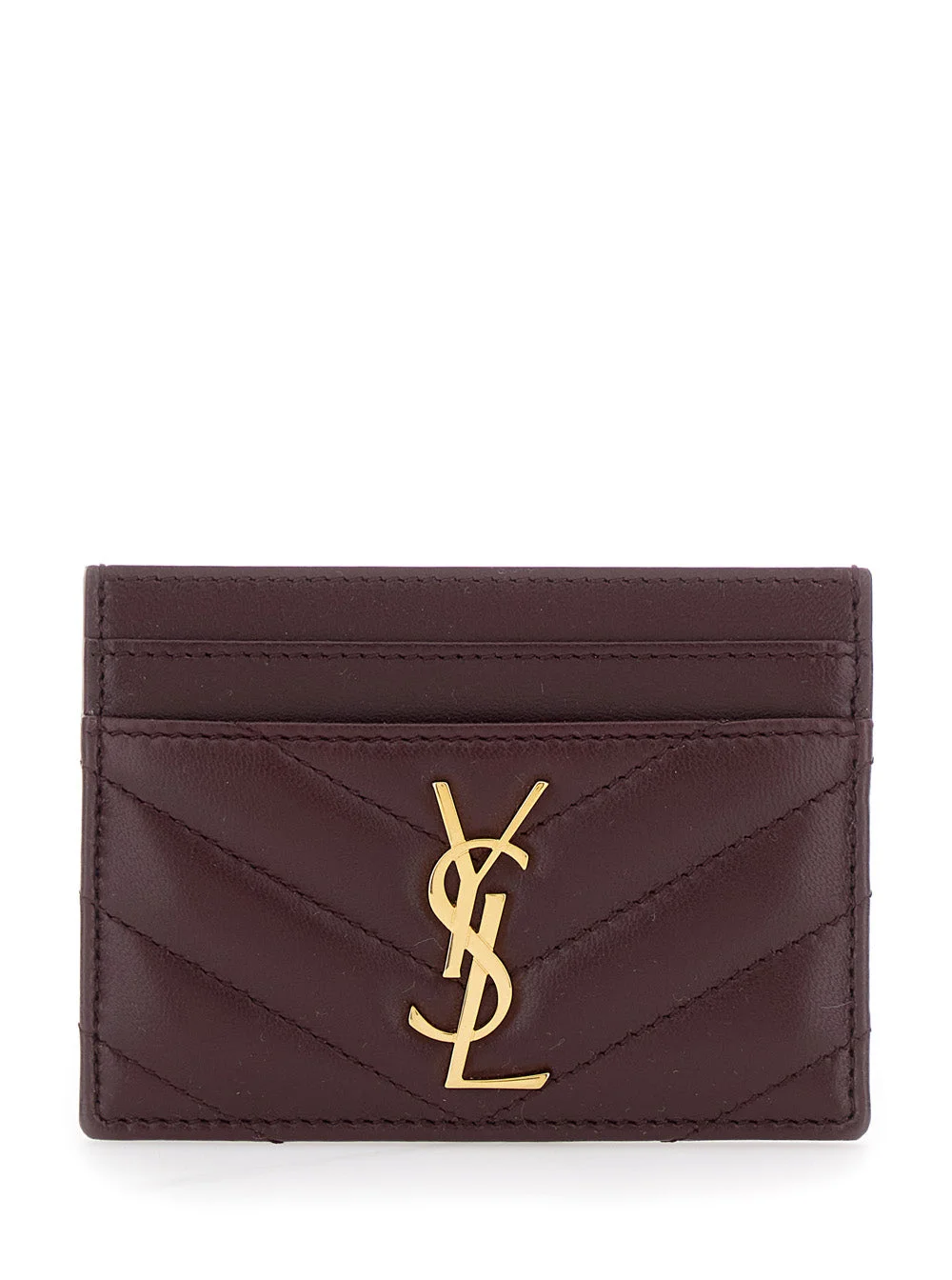 Saint Laurent Women Bordeaux Card Holder With Cassandre Plaque On Front In Chevron Leather Woman - 1