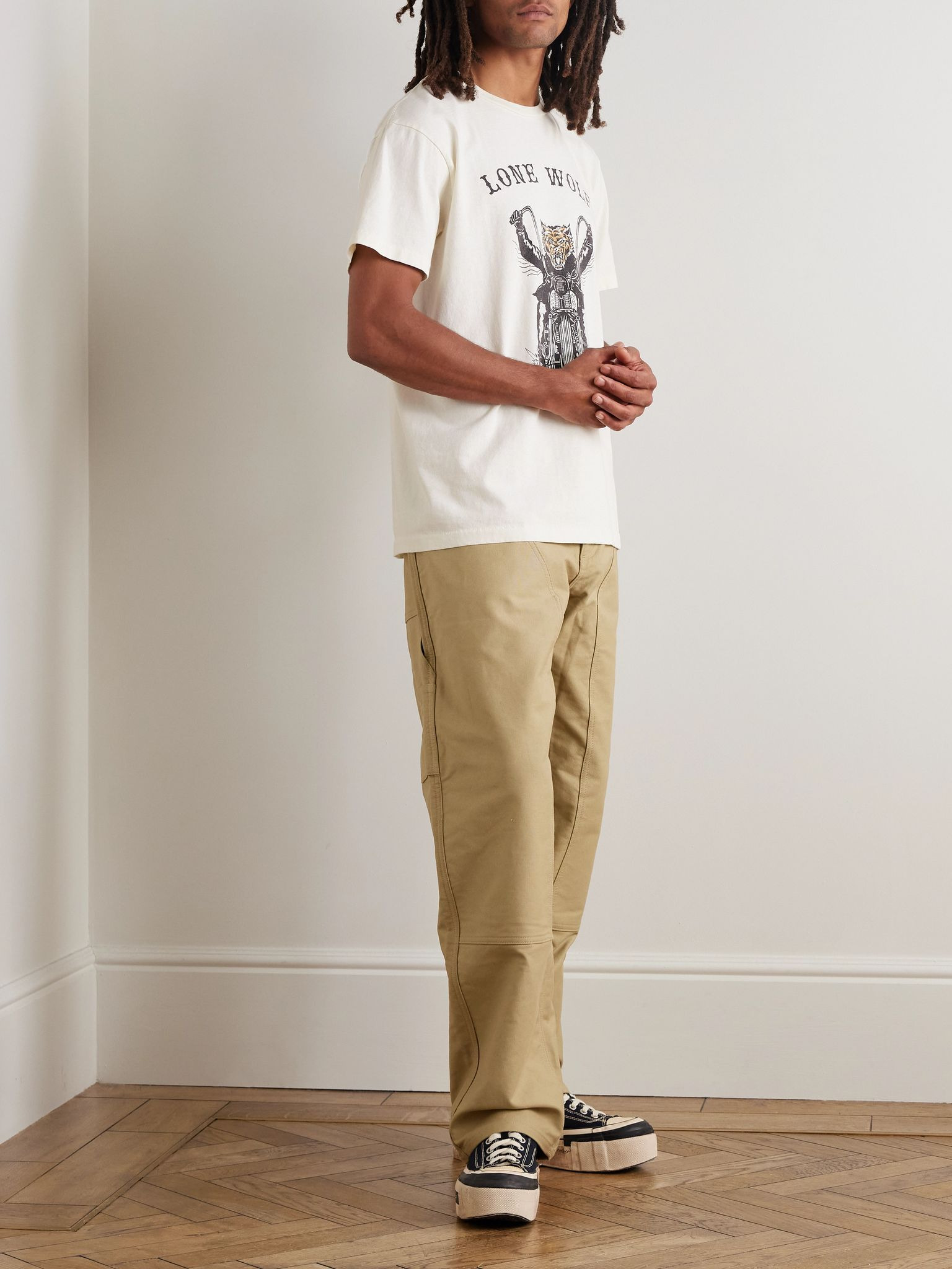 Lone Wolf Printed Cotton-Jersey T-Shirt Cream - 2