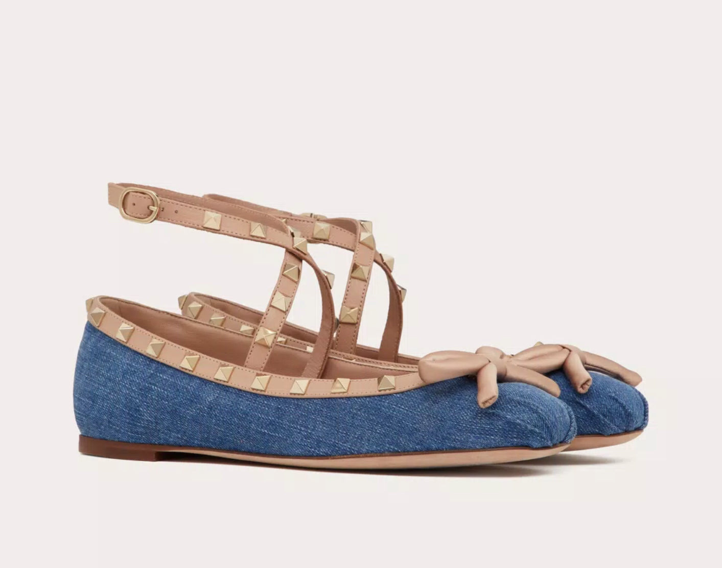 Valentino Rockstud Denim Ballerinas - 2