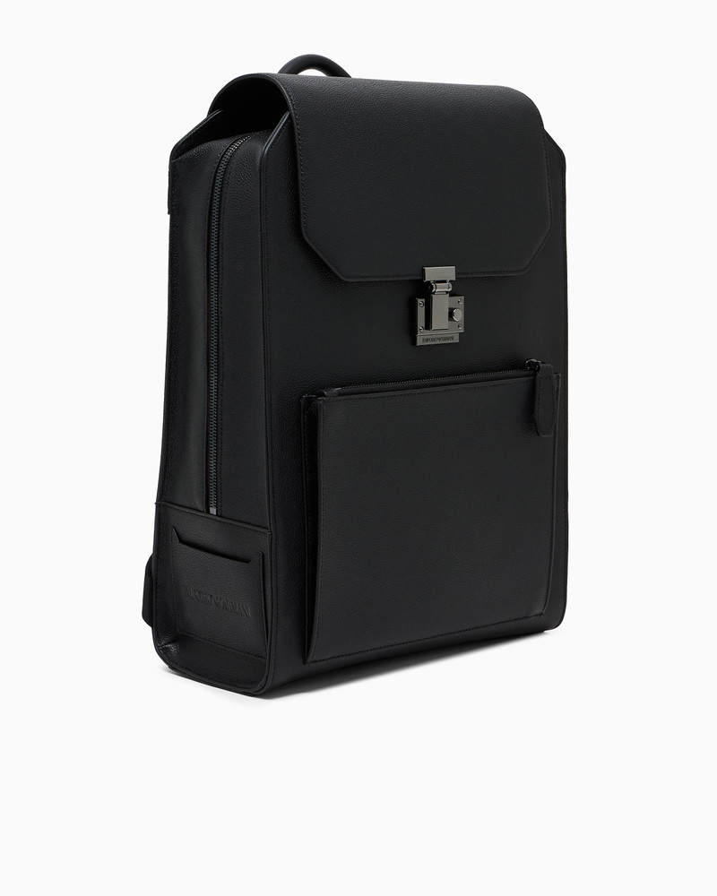 EMPORIO ARMANI TUMBLED-LEATHER BACKPACK WITH FLAP AND LAPTOP COMPARTMENT outlook