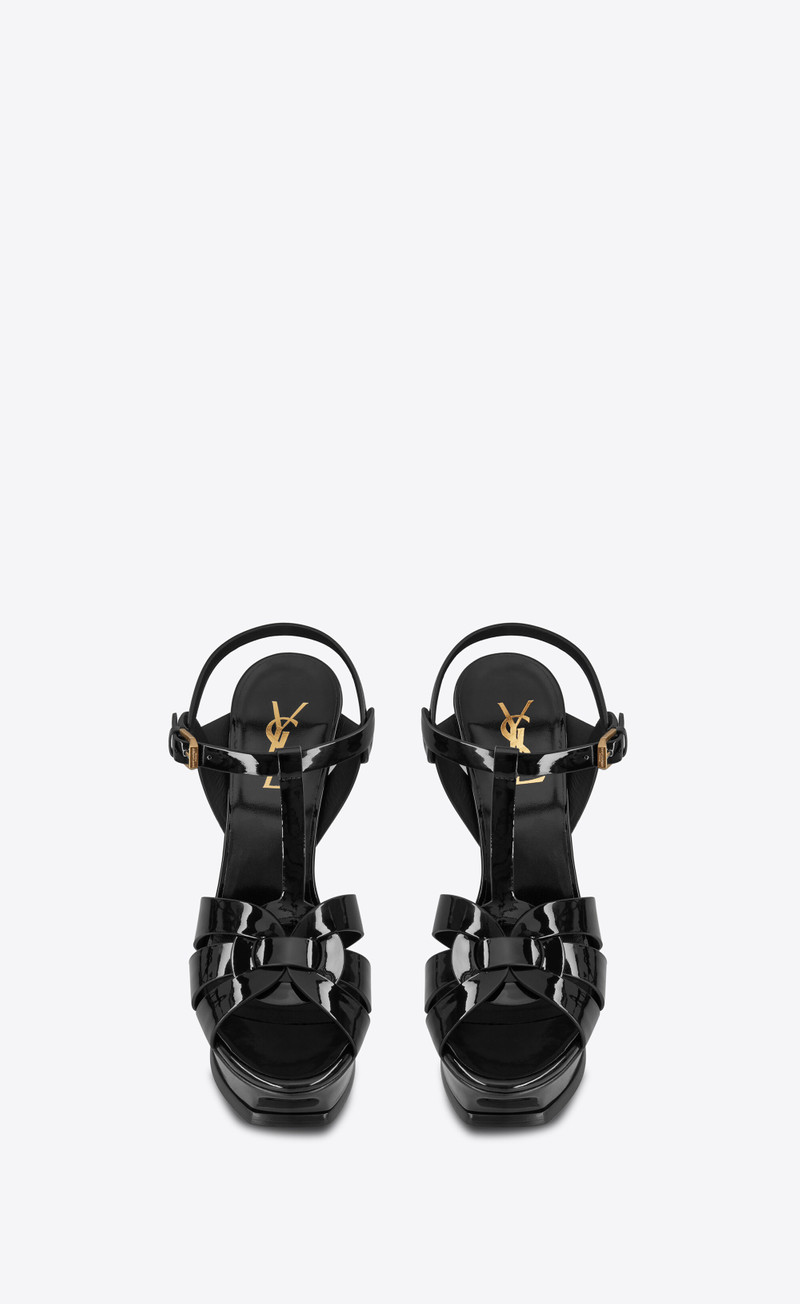 SAINT LAURENT tribute platform sandals in patent leather outlook