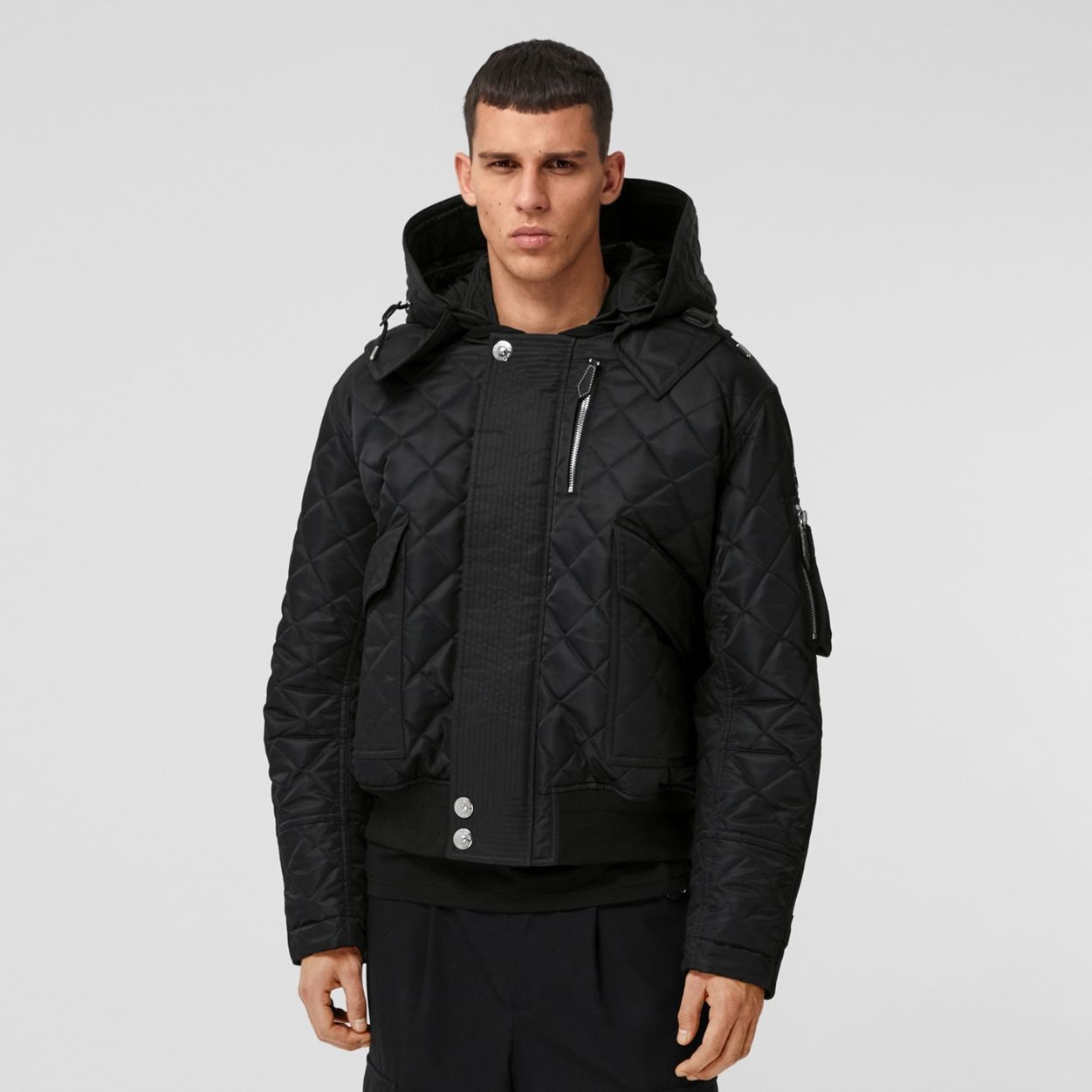 Detachable Hood Quilted Nylon and Cotton Jacket - 7