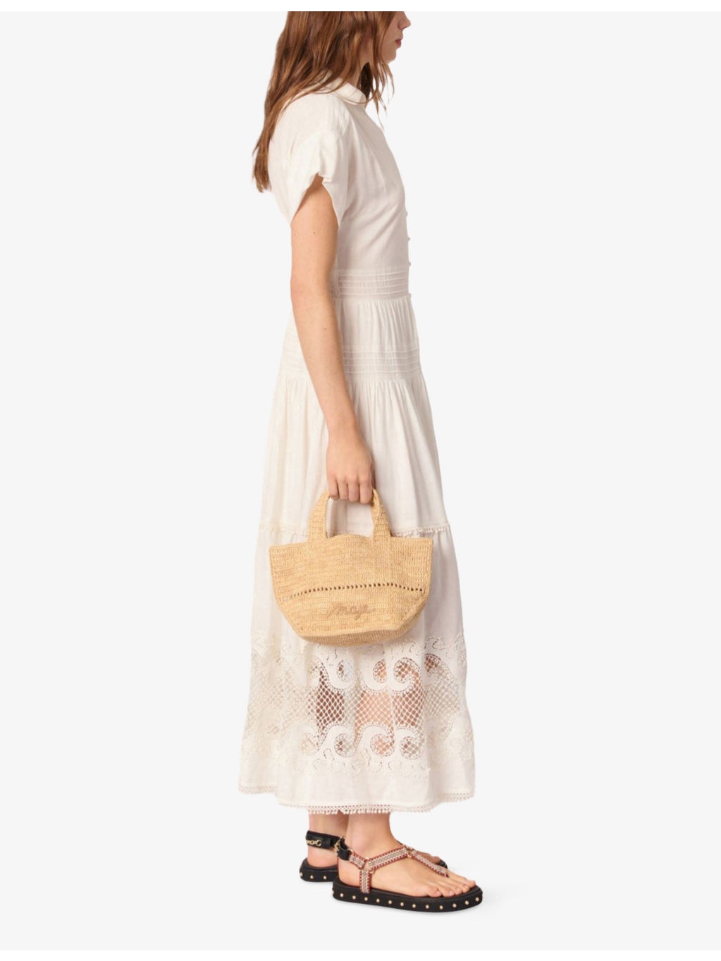 Short-Sleeved Lace-Insert Woven Maxi Dress - 3
